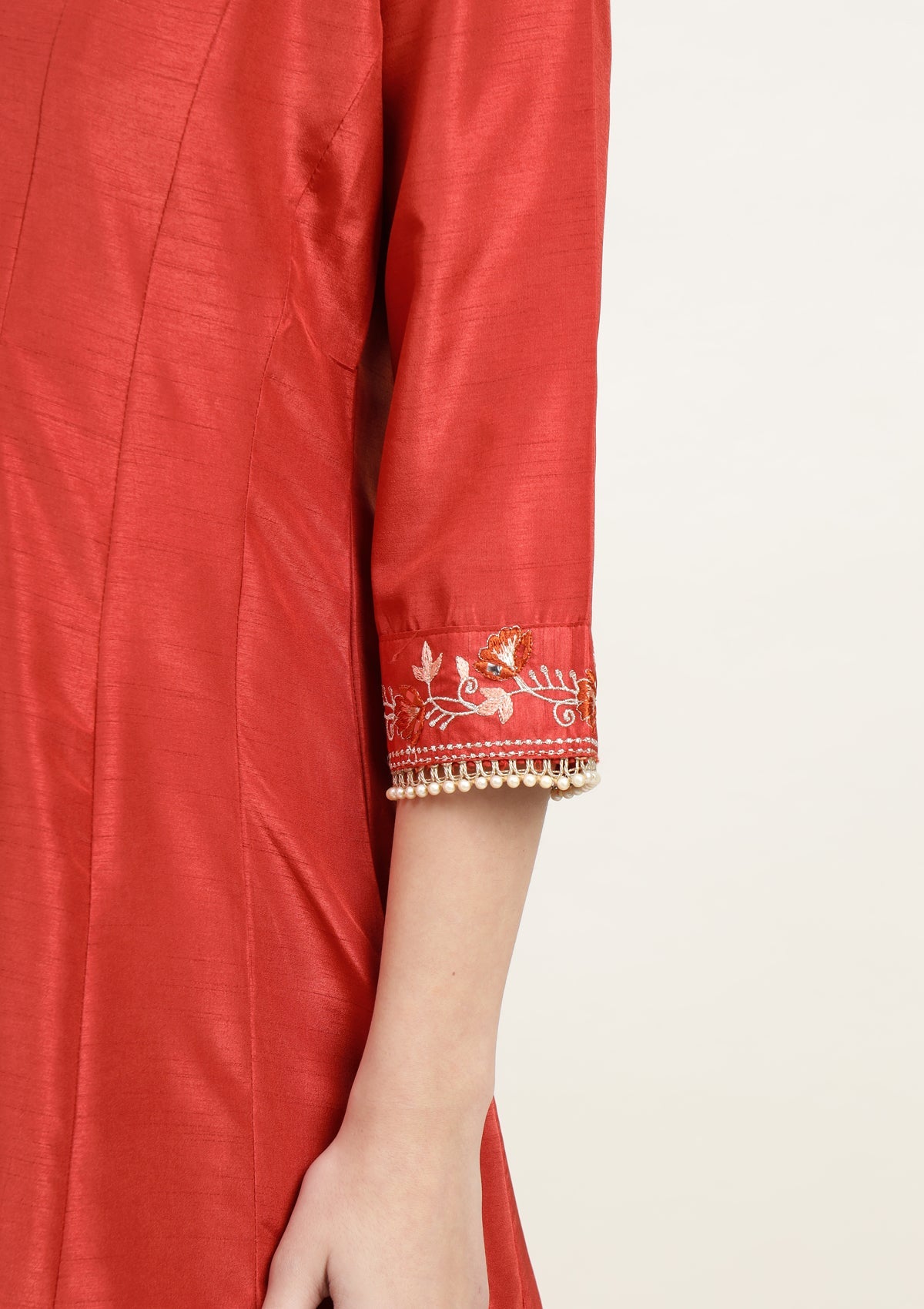 Silk Anarkali Kurta Set with Pearl and Embroidered work