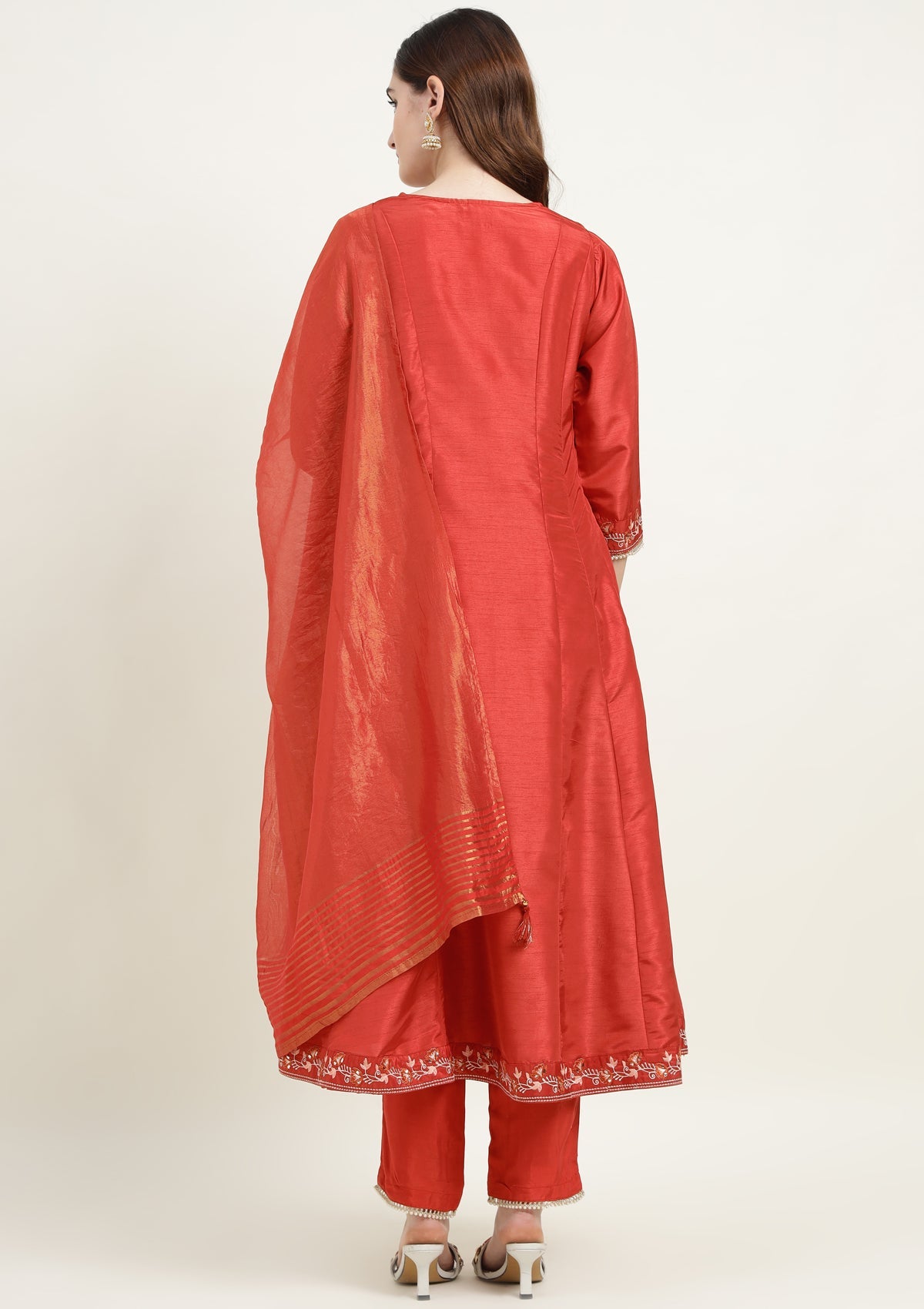 Silk Anarkali Kurta Set with Pearl and Embroidered work