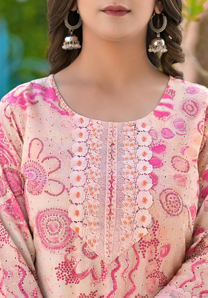 Printed Cotton Straight Suit with Embroidered work.
