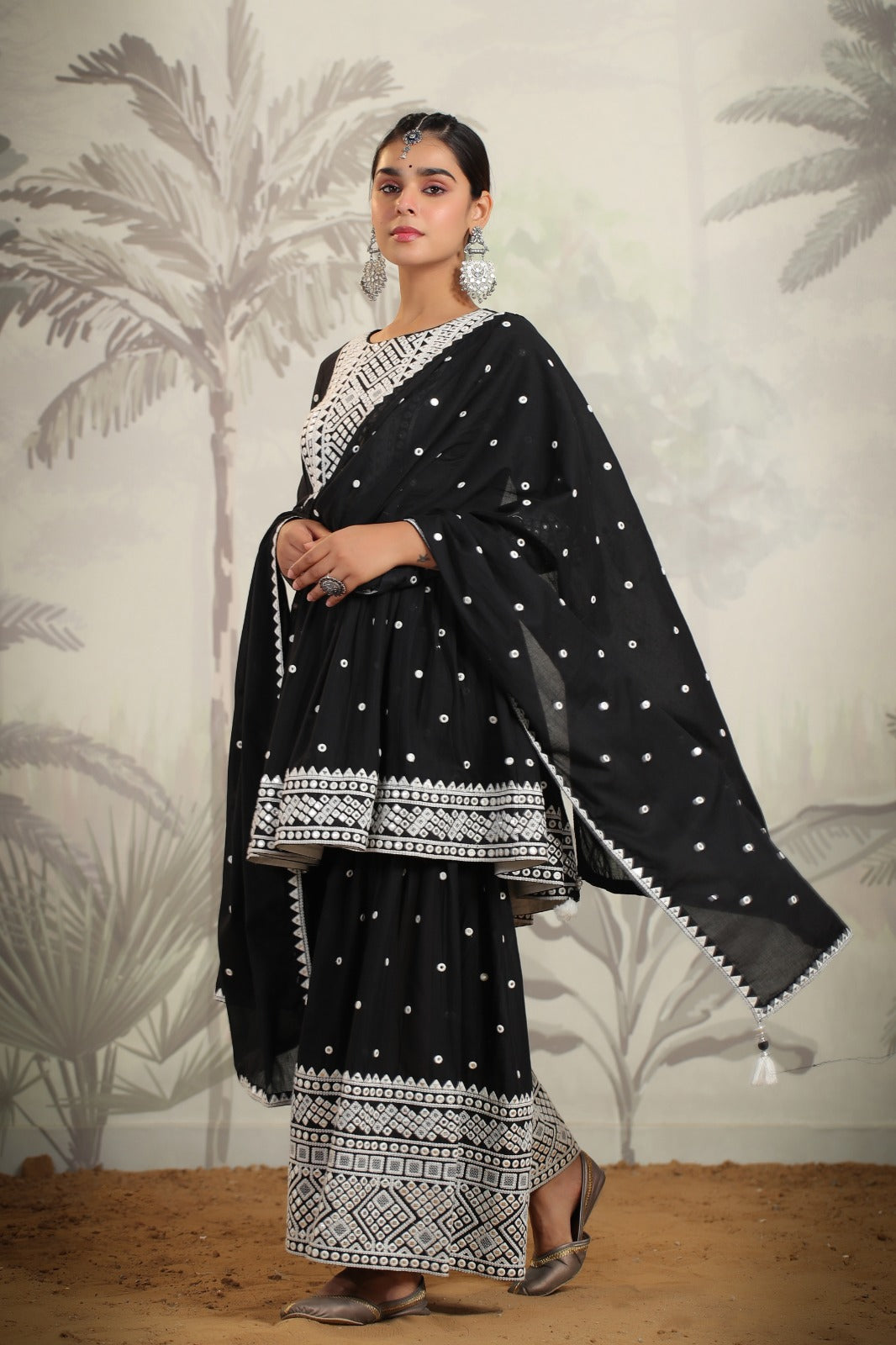 Muslin Casual Palazzo Suit with Mirror and Thread work.