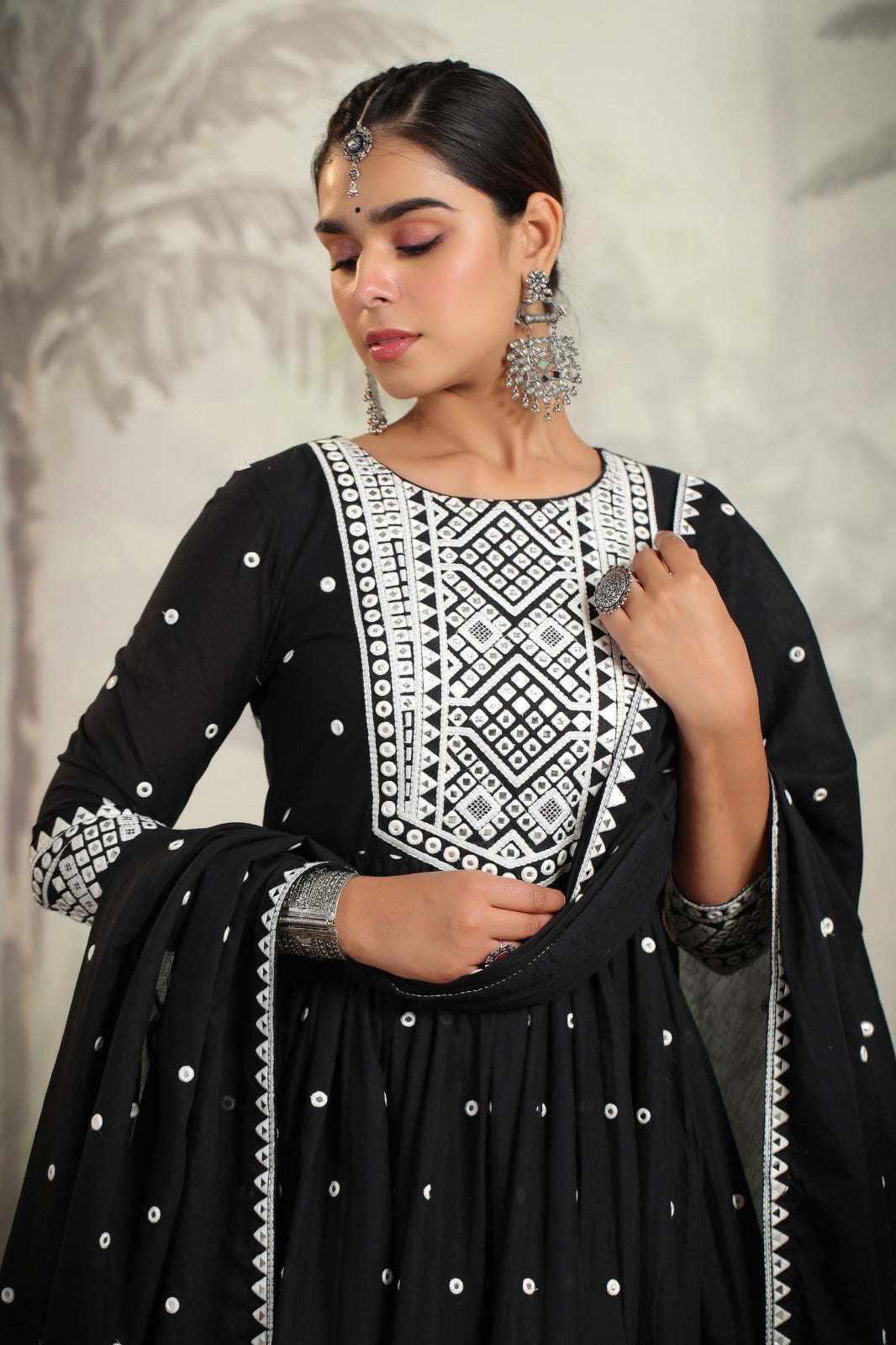 Muslin Casual Palazzo Suit with Mirror and Thread work.