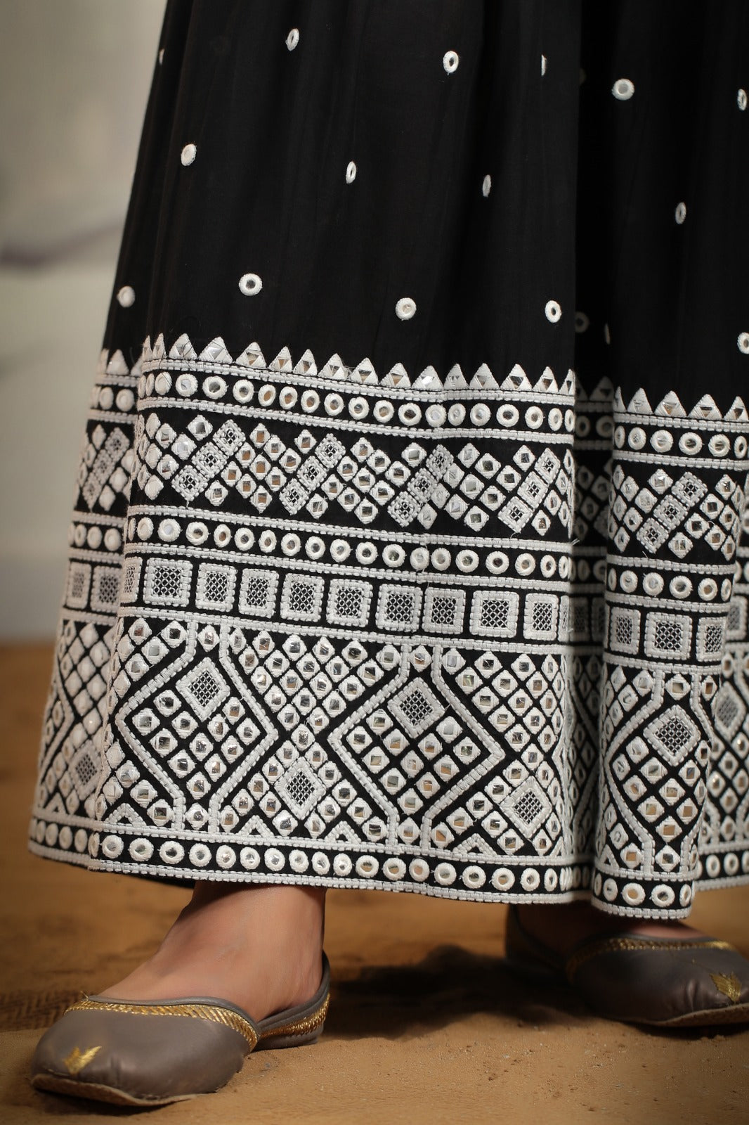 Muslin Casual Palazzo Suit with Mirror and Thread work.