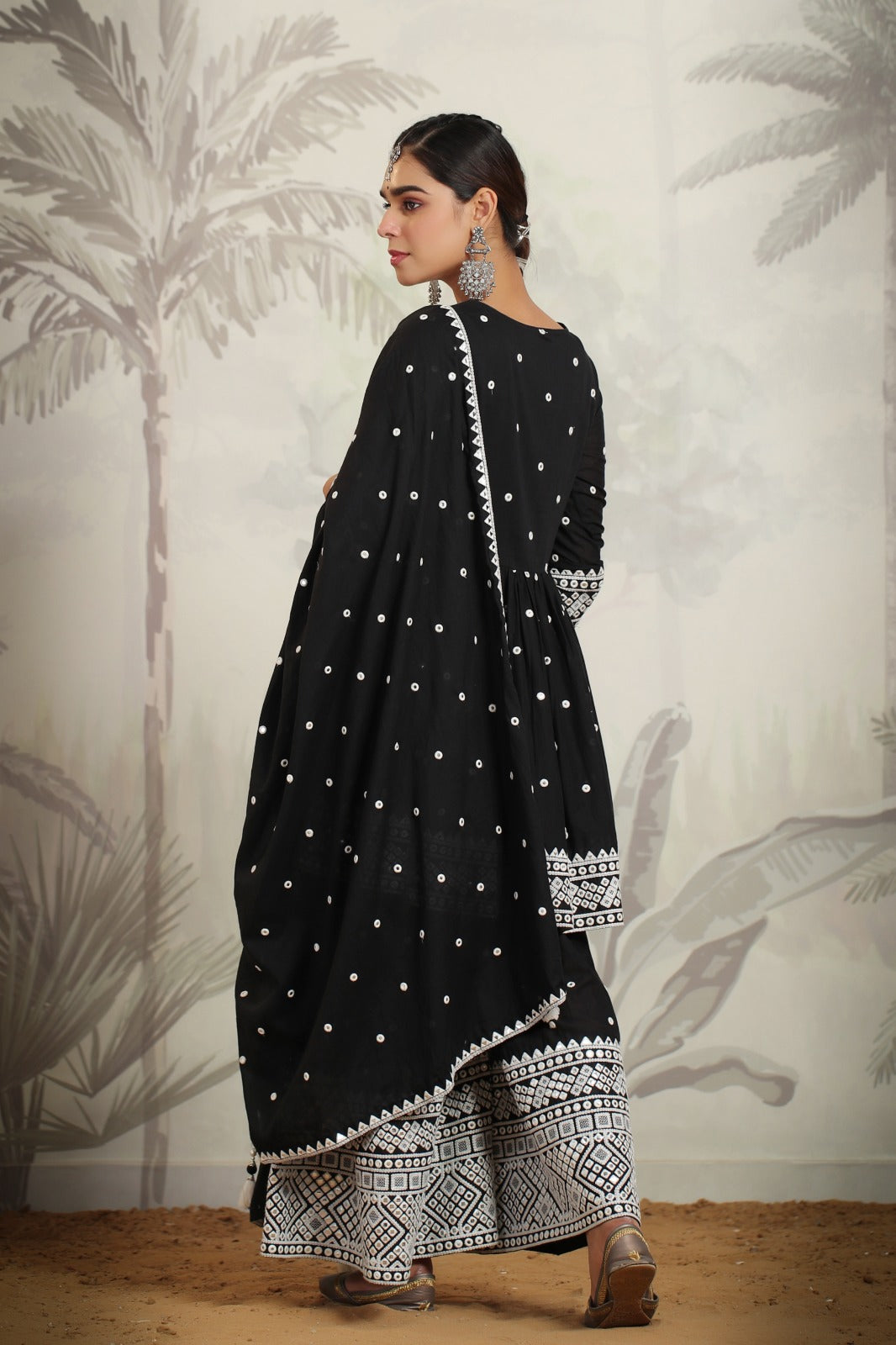 Muslin Casual Palazzo Suit with Mirror and Thread work.