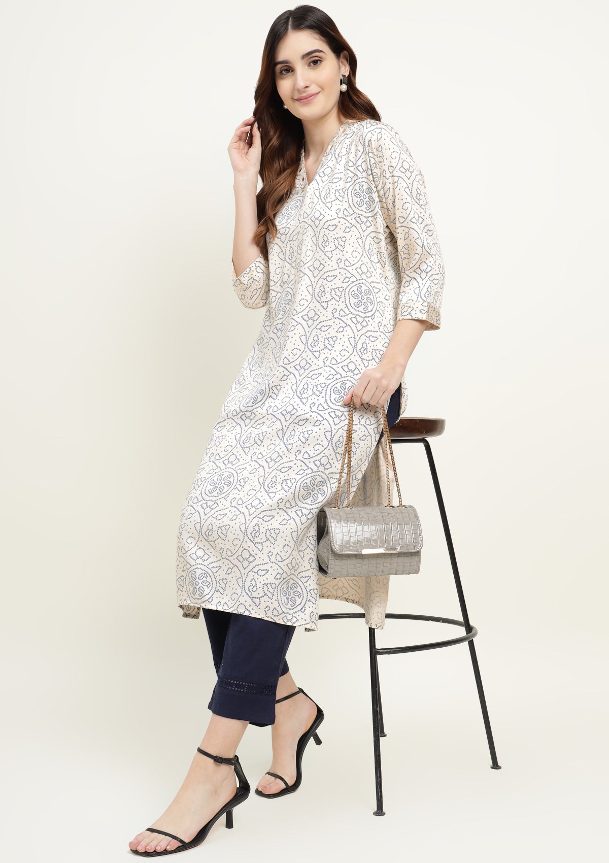 Bandhej Silk Blend Kurta with Mirror work