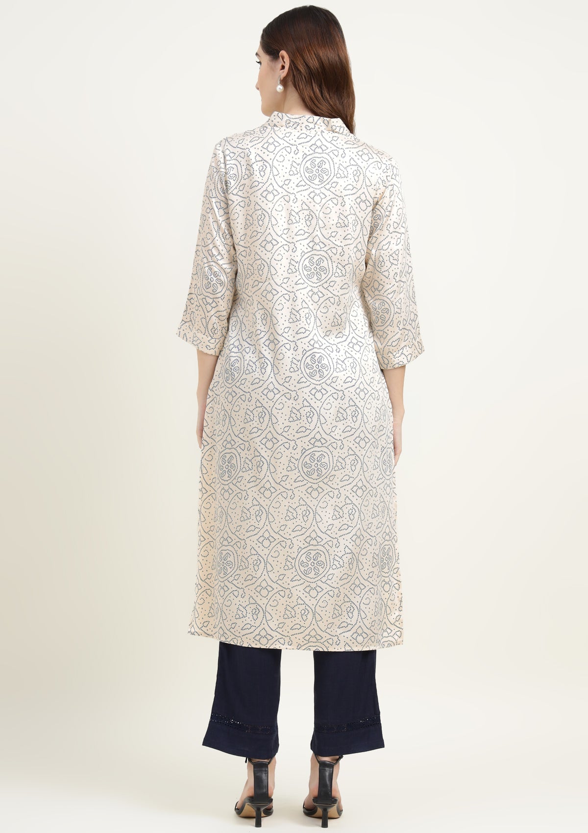 Bandhej Silk Blend Kurta with Mirror work