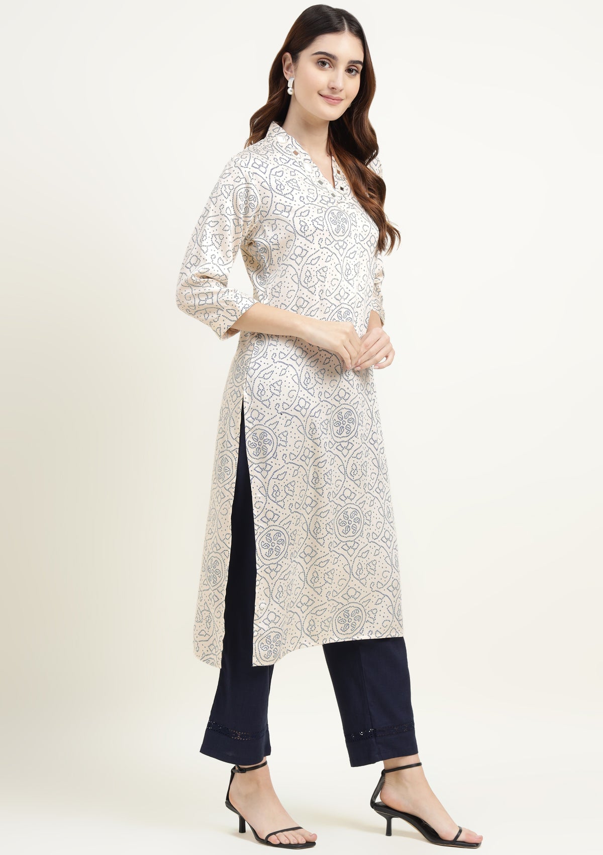 Bandhej Silk Blend Kurta with Mirror work