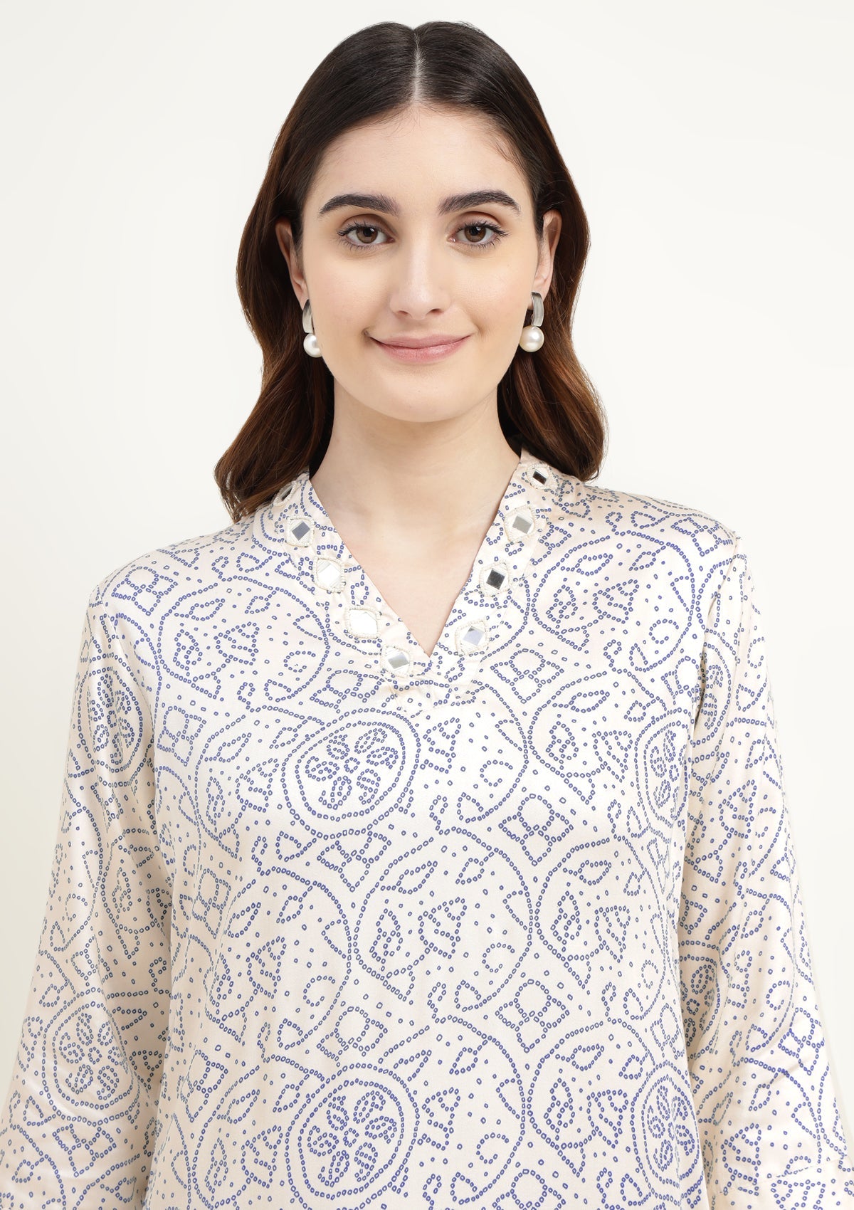 Bandhej Silk Blend Kurta with Mirror work