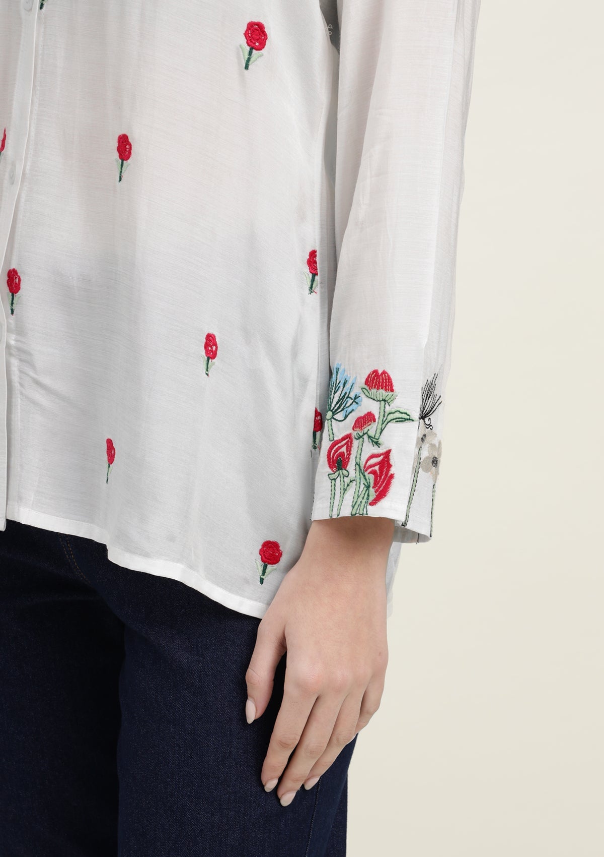 Silk Blend Shirt with Flower Embroidery