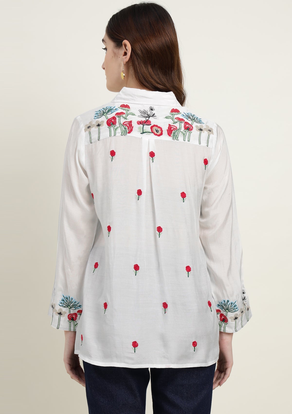 Silk Blend Shirt with Flower Embroidery