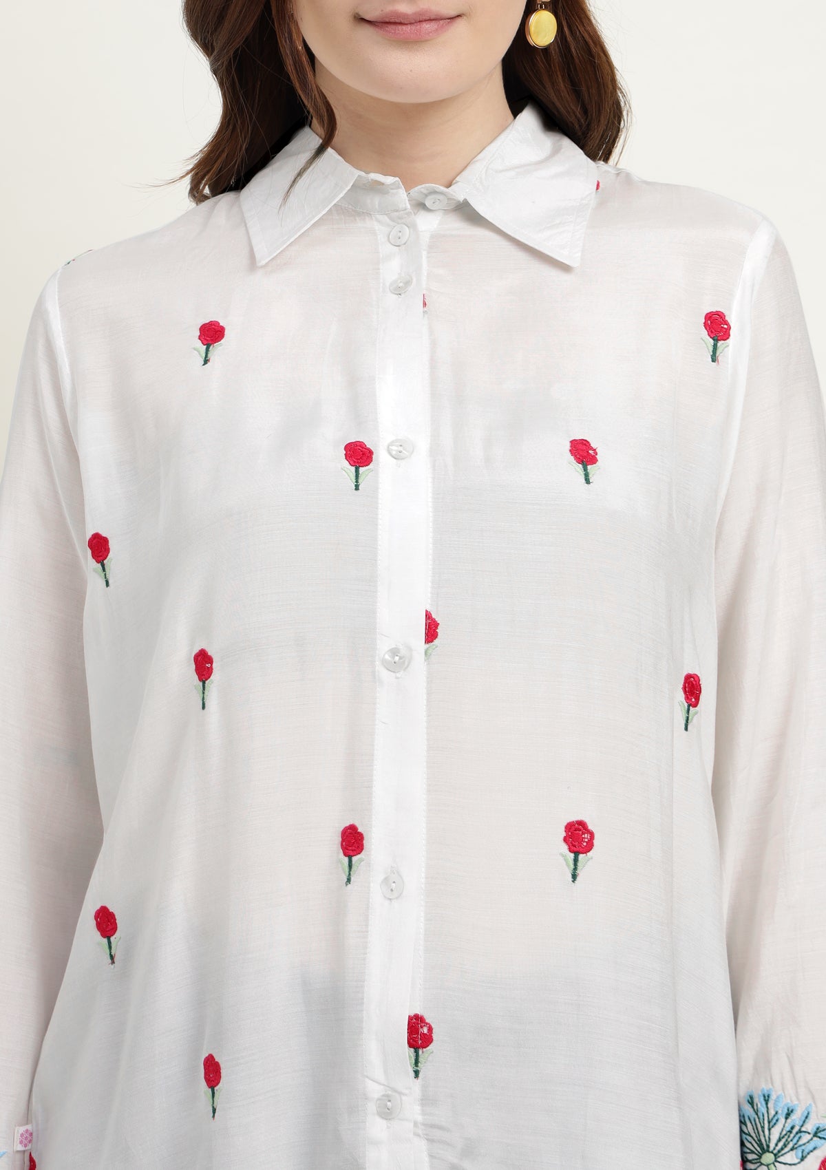 Silk Blend Shirt with Flower Embroidery
