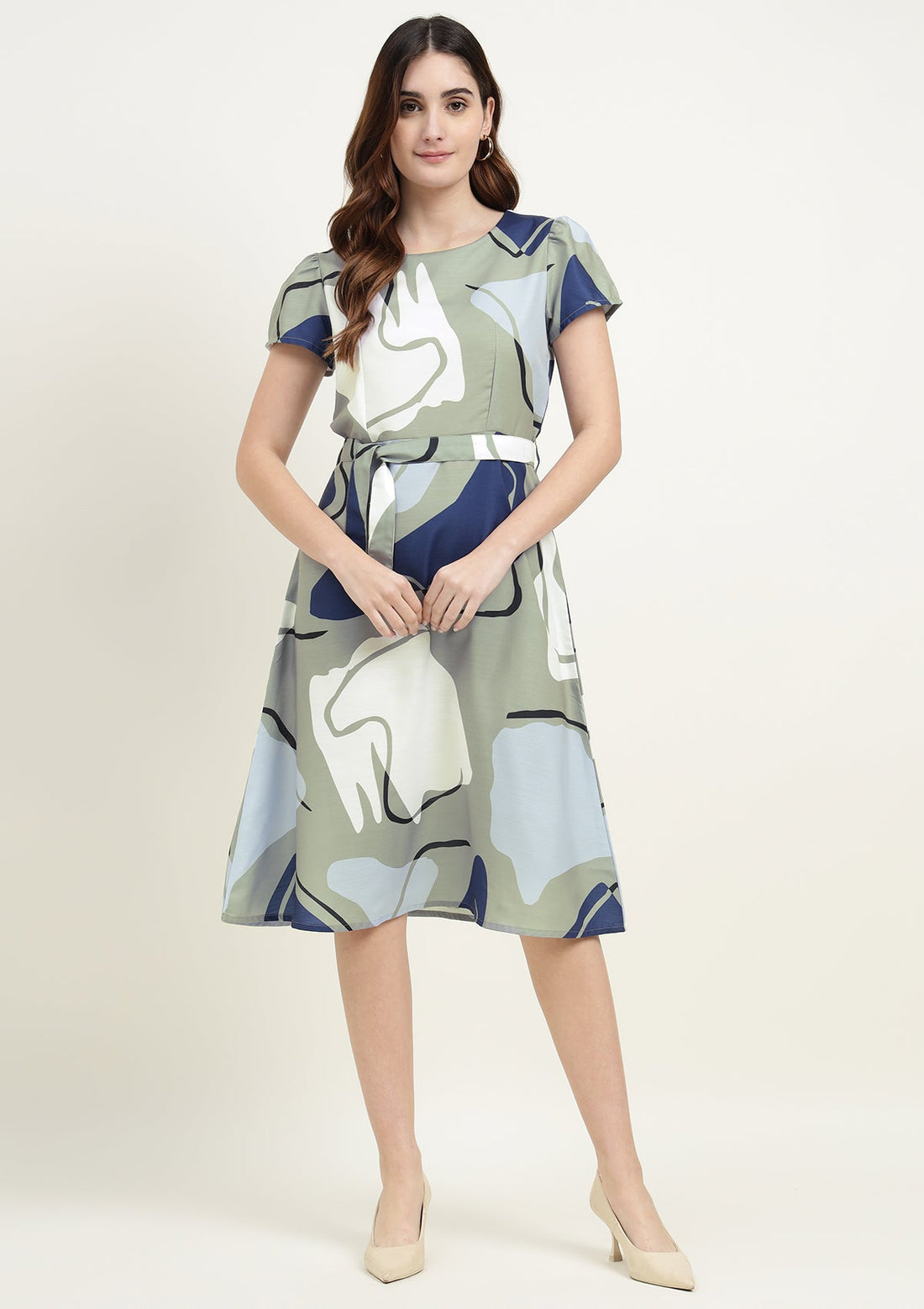 Abstract Print Silk Blend Dress