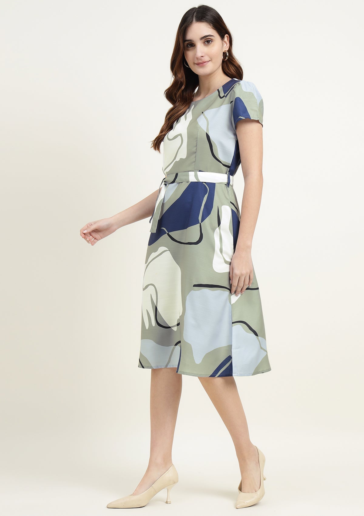 Abstract Print Silk Blend Dress