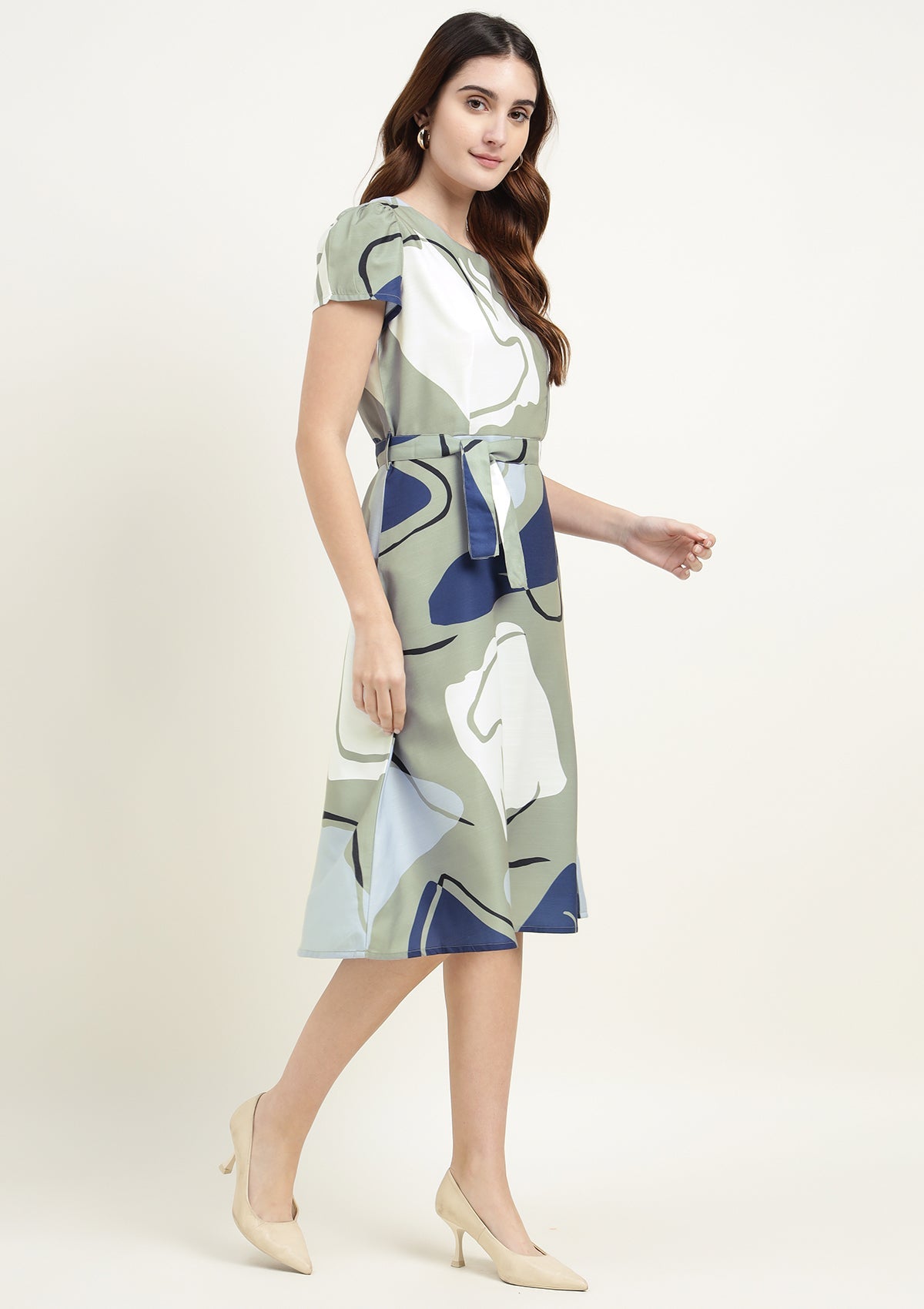 Abstract Print Silk Blend Dress