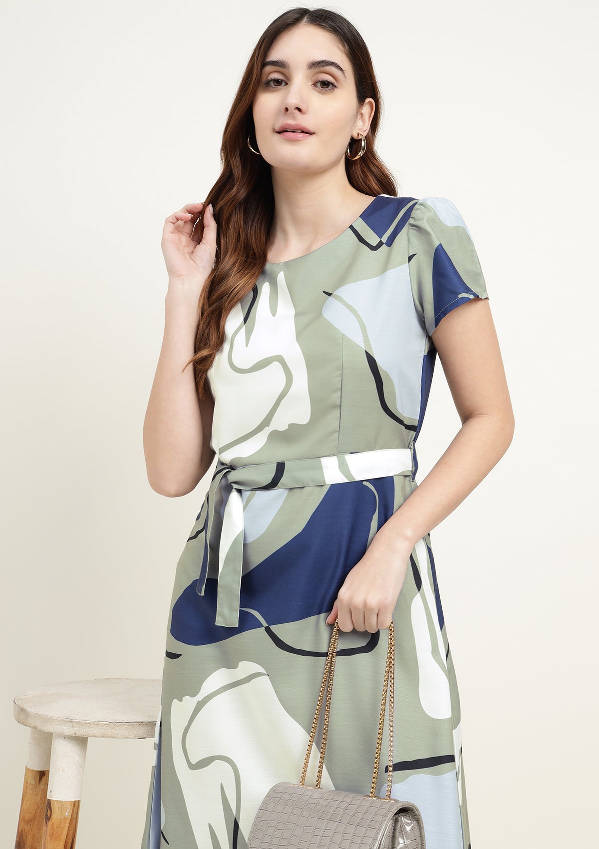 Abstract Print Silk Blend Dress