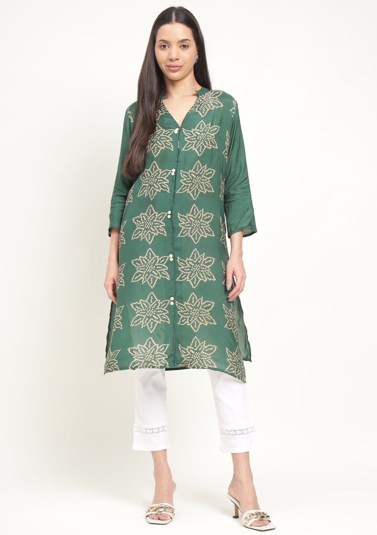 Bandhej Silk Blend Kurta Stitched