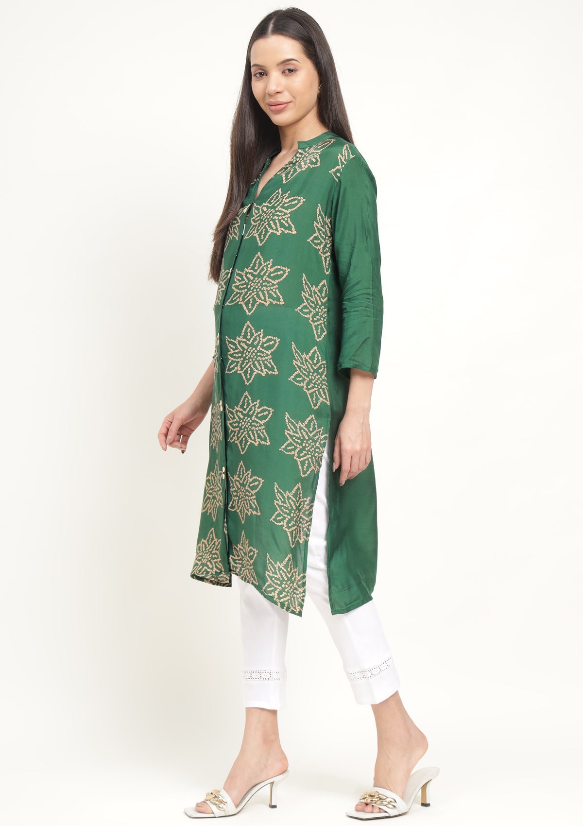 Bandhej Silk Blend Kurta Stitched