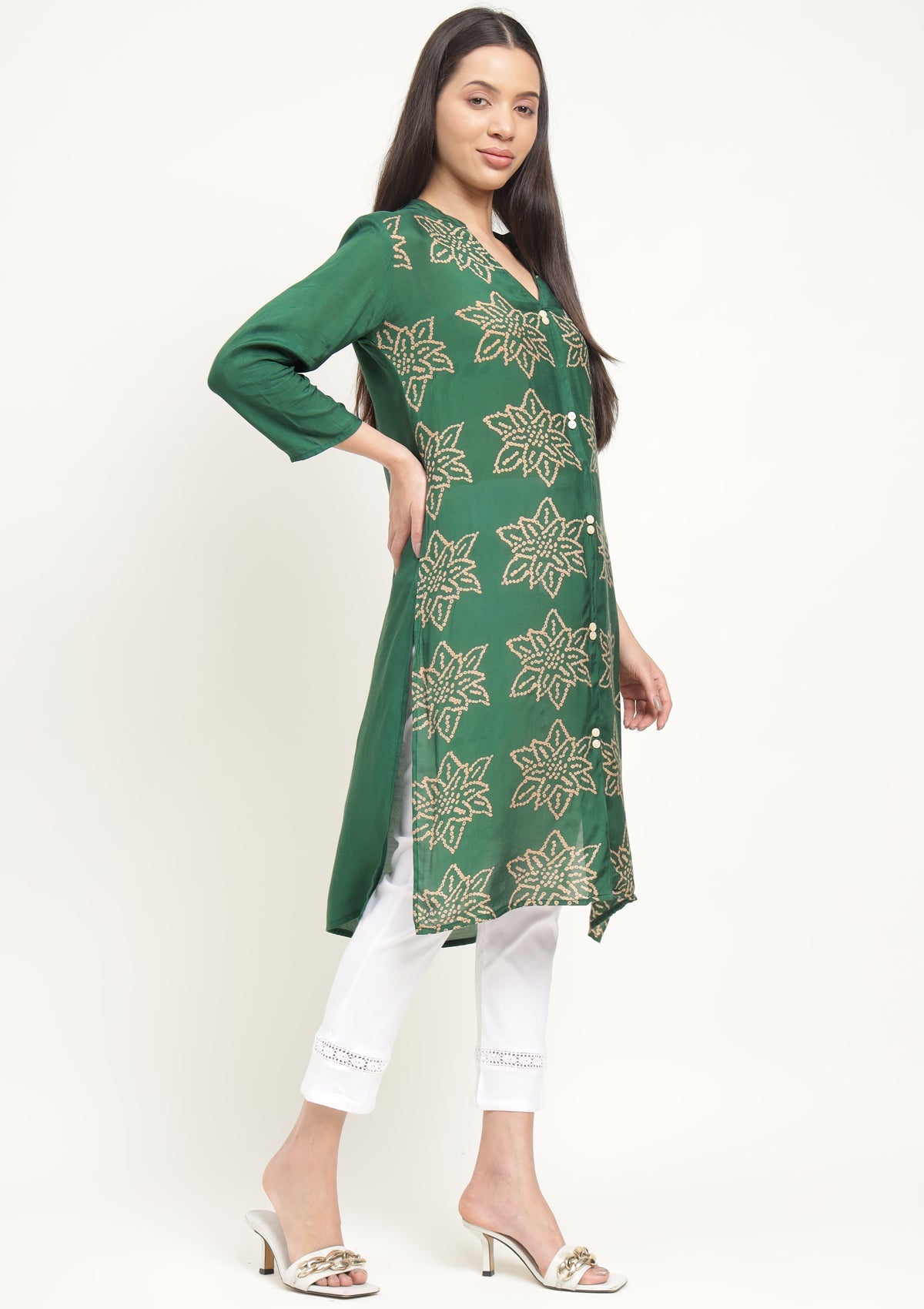 Bandhej Silk Blend Kurta Stitched