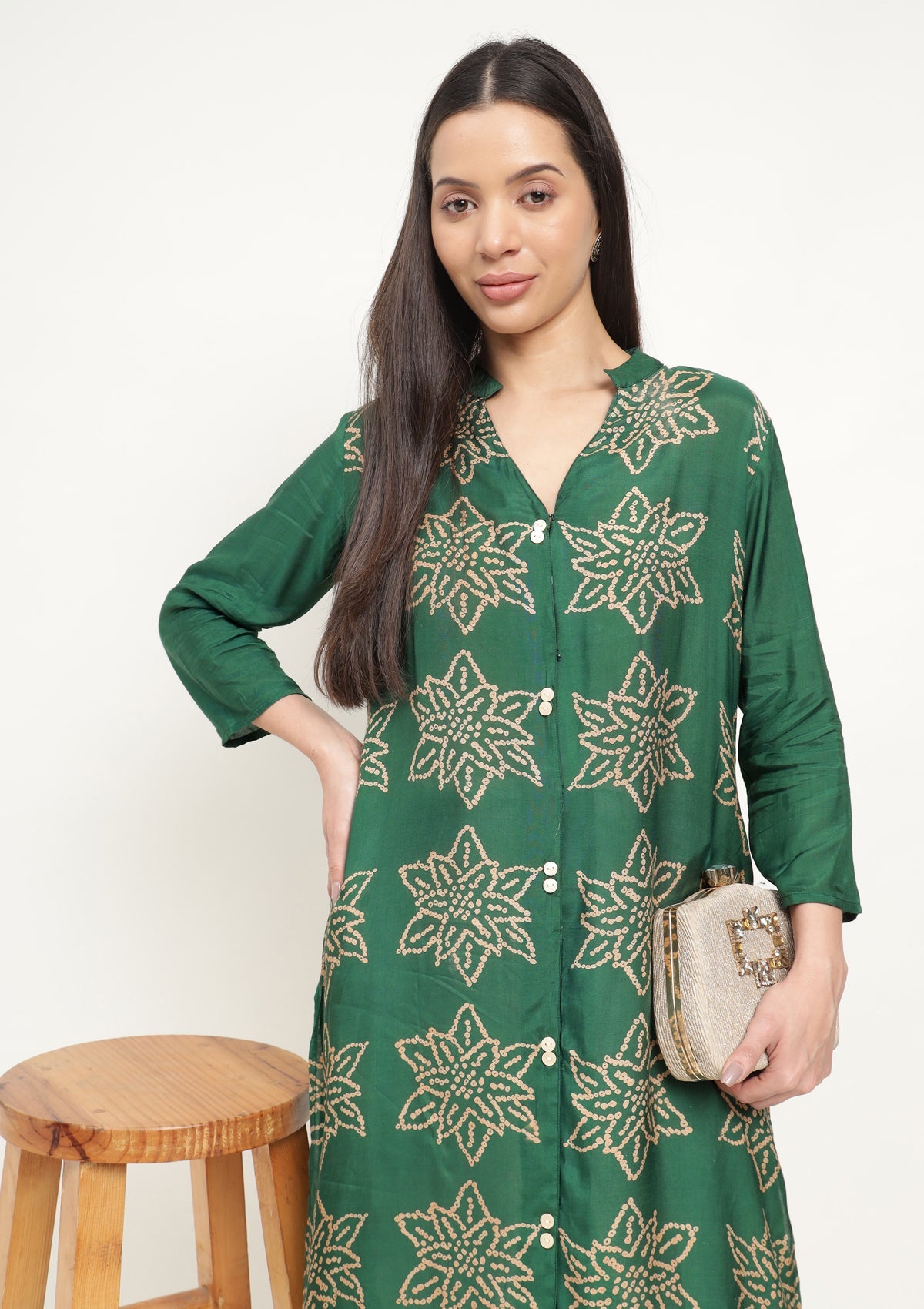 Bandhej Silk Blend Kurta Stitched