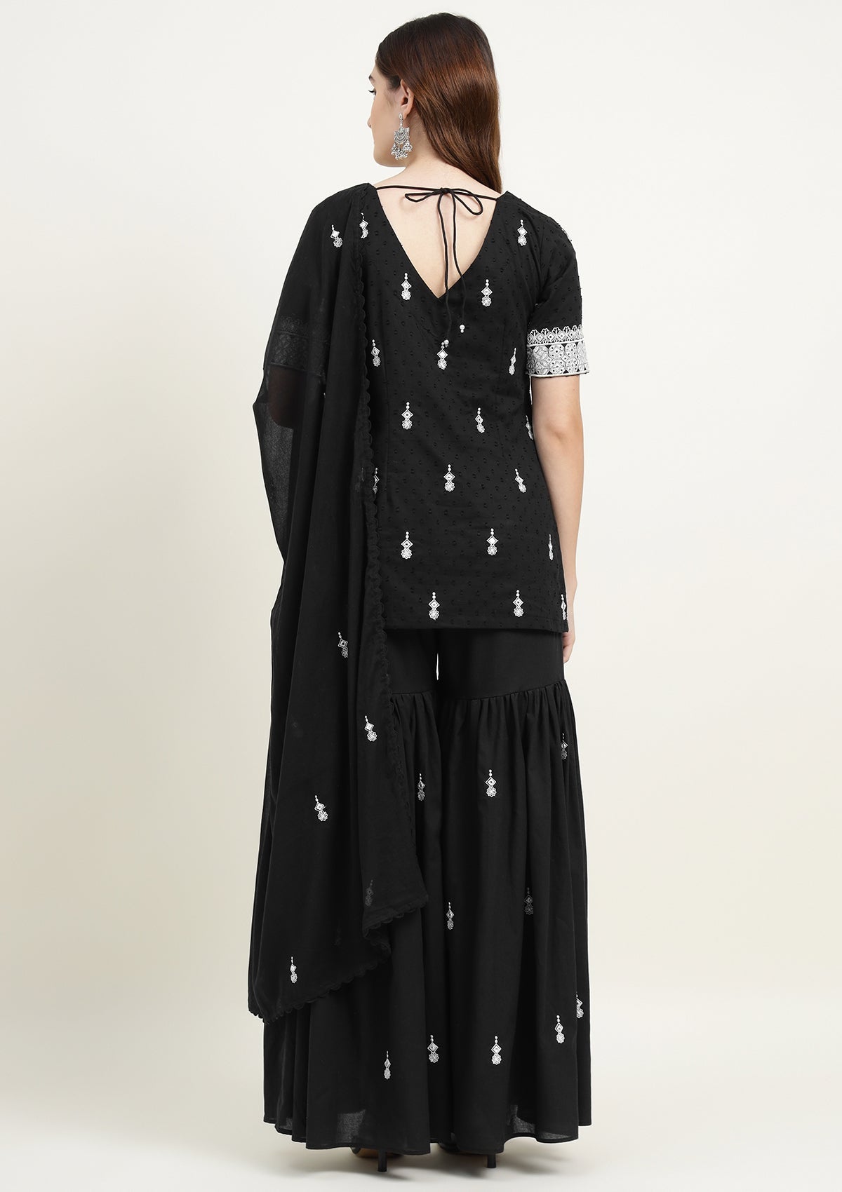 Black Pure Cotton Sharara Suit with Thread work