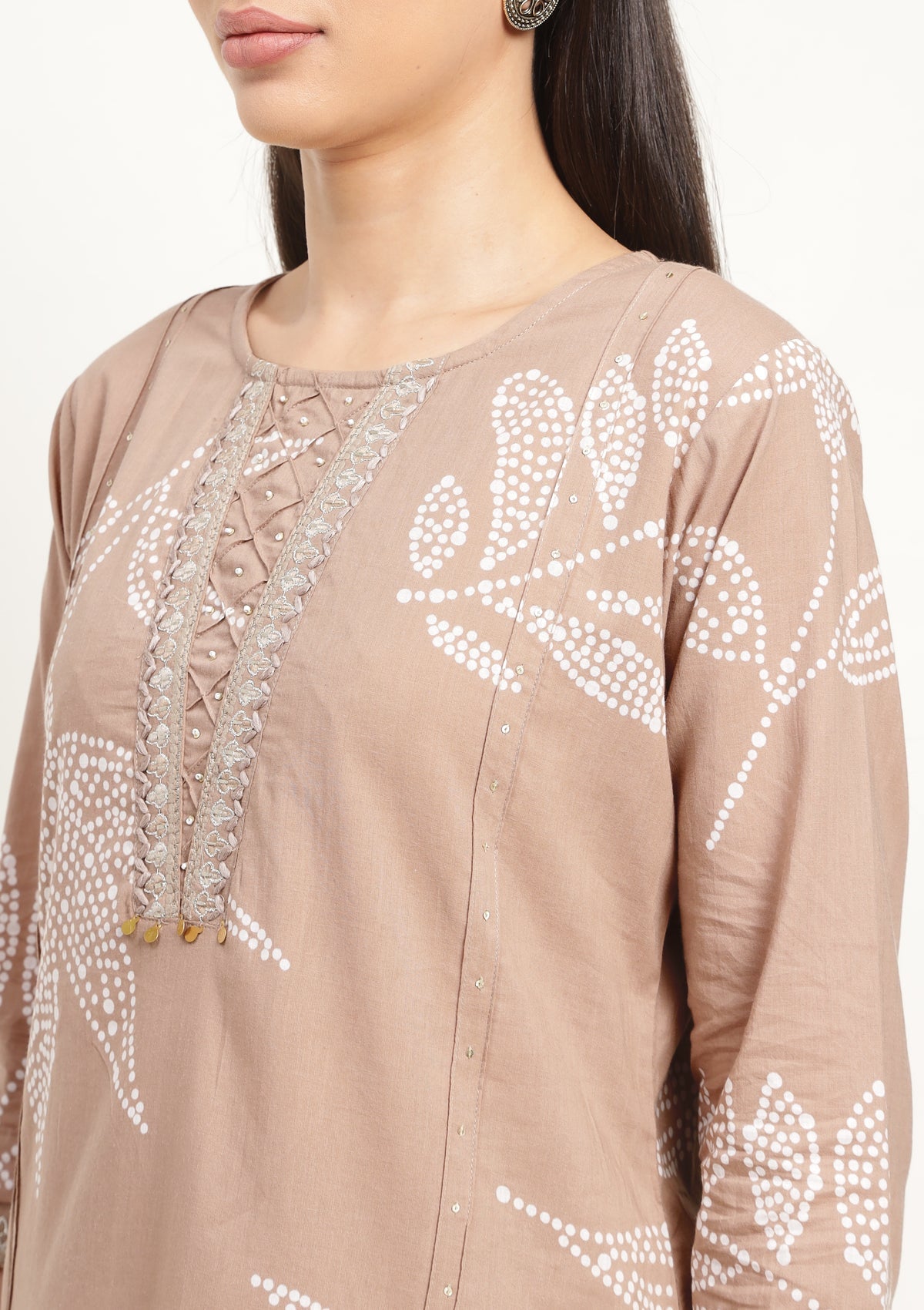 Printed Pure Cotton Kurta Set Stitched with Thread work