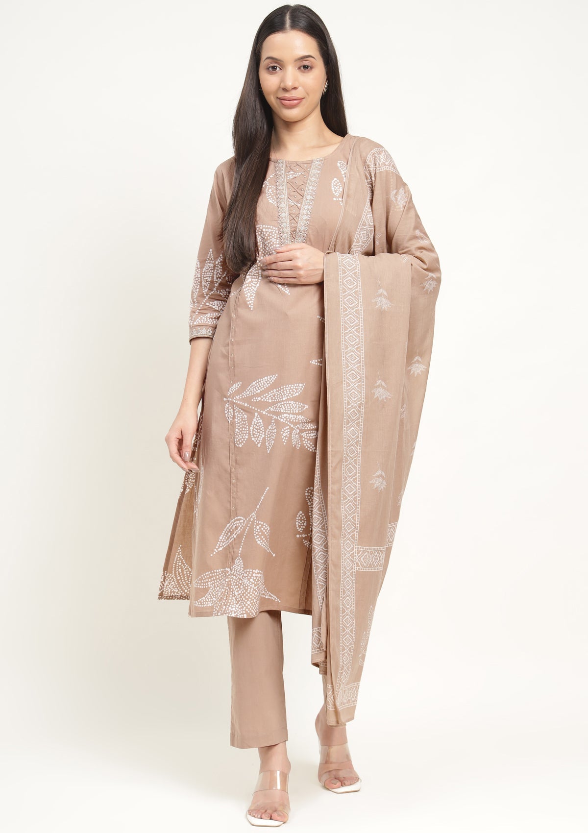 Printed Pure Cotton Kurta Set Stitched with Thread work