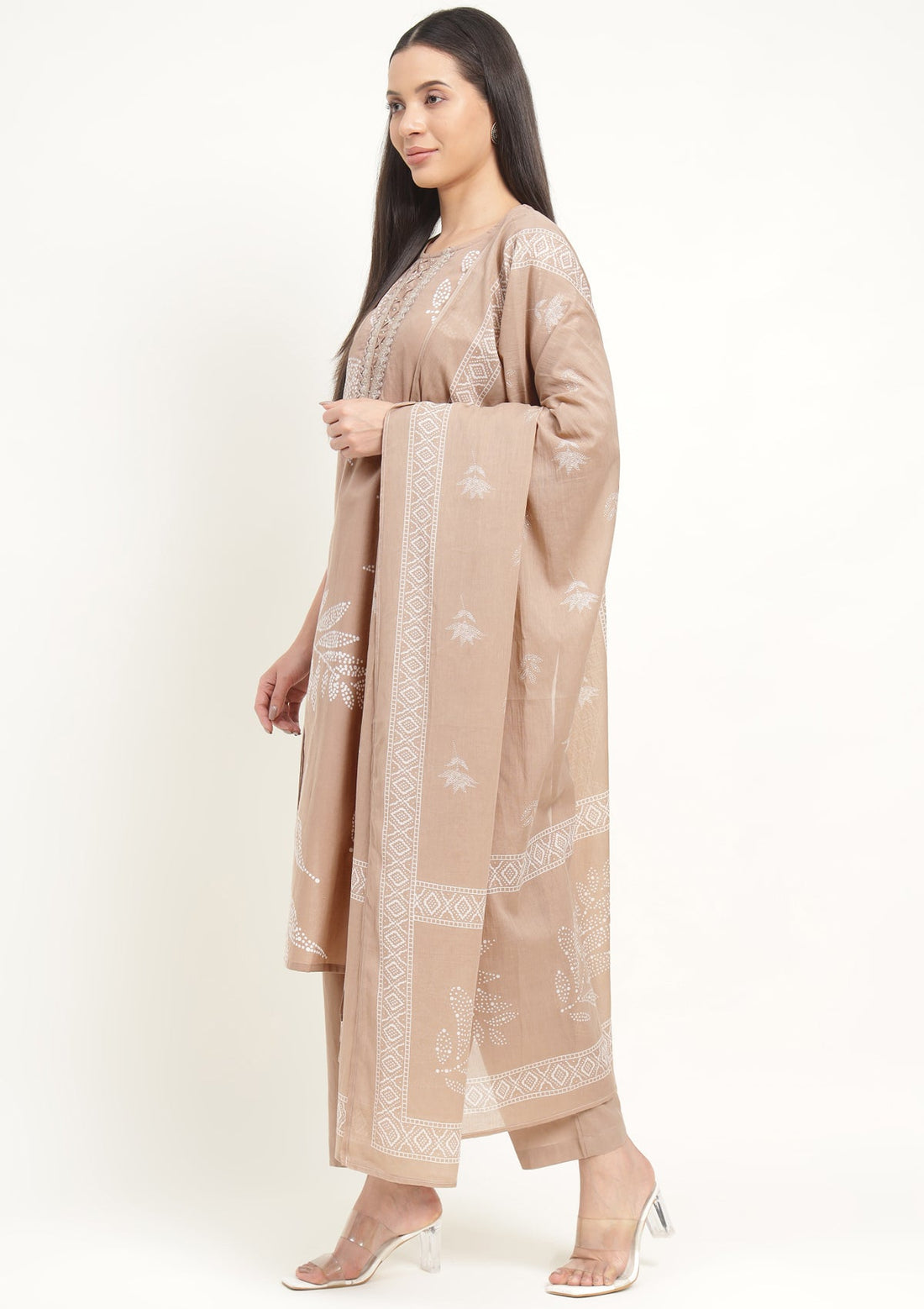 Printed Pure Cotton Kurta Set Stitched with Thread work