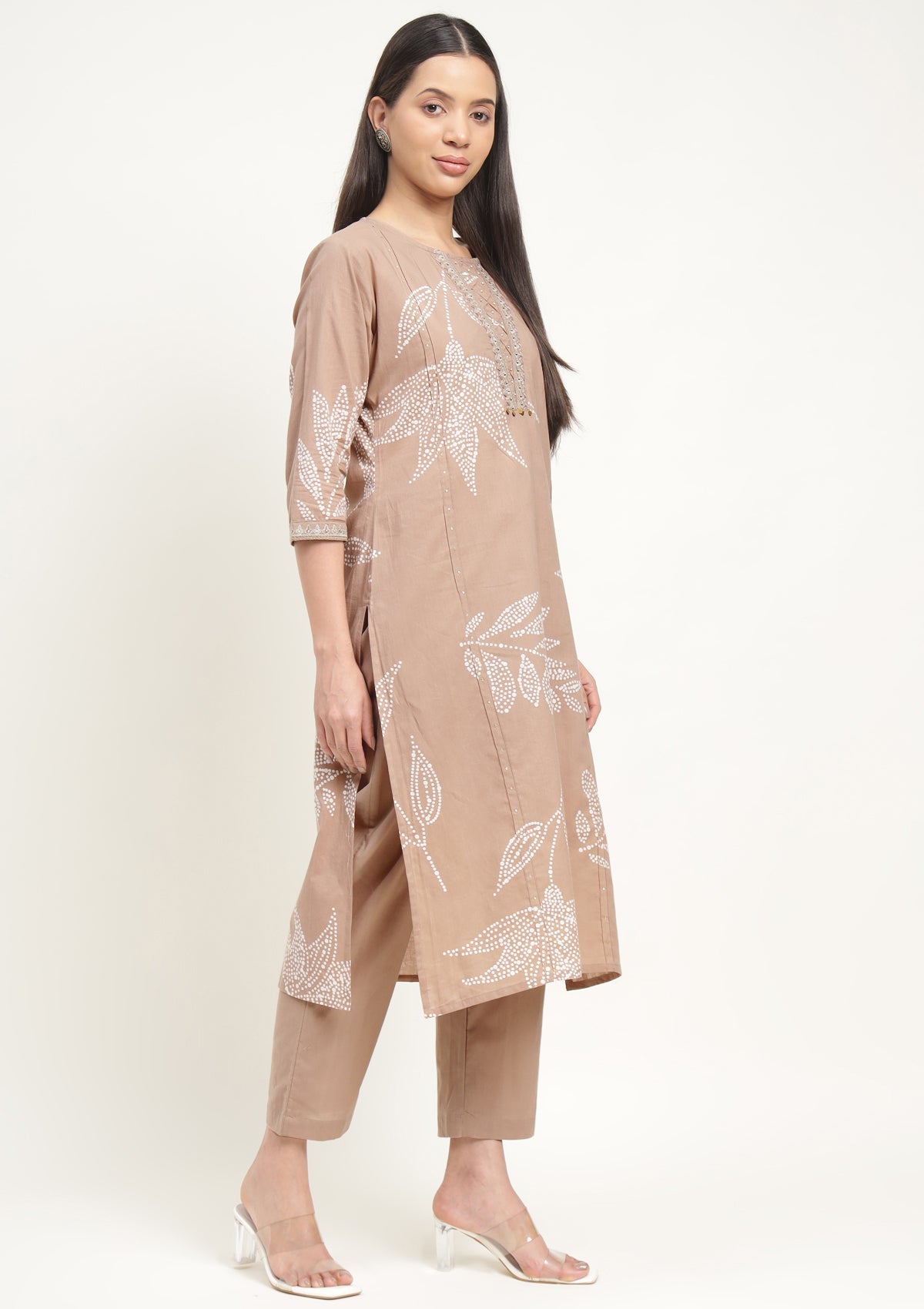 Printed Pure Cotton Kurta Set Stitched with Thread work