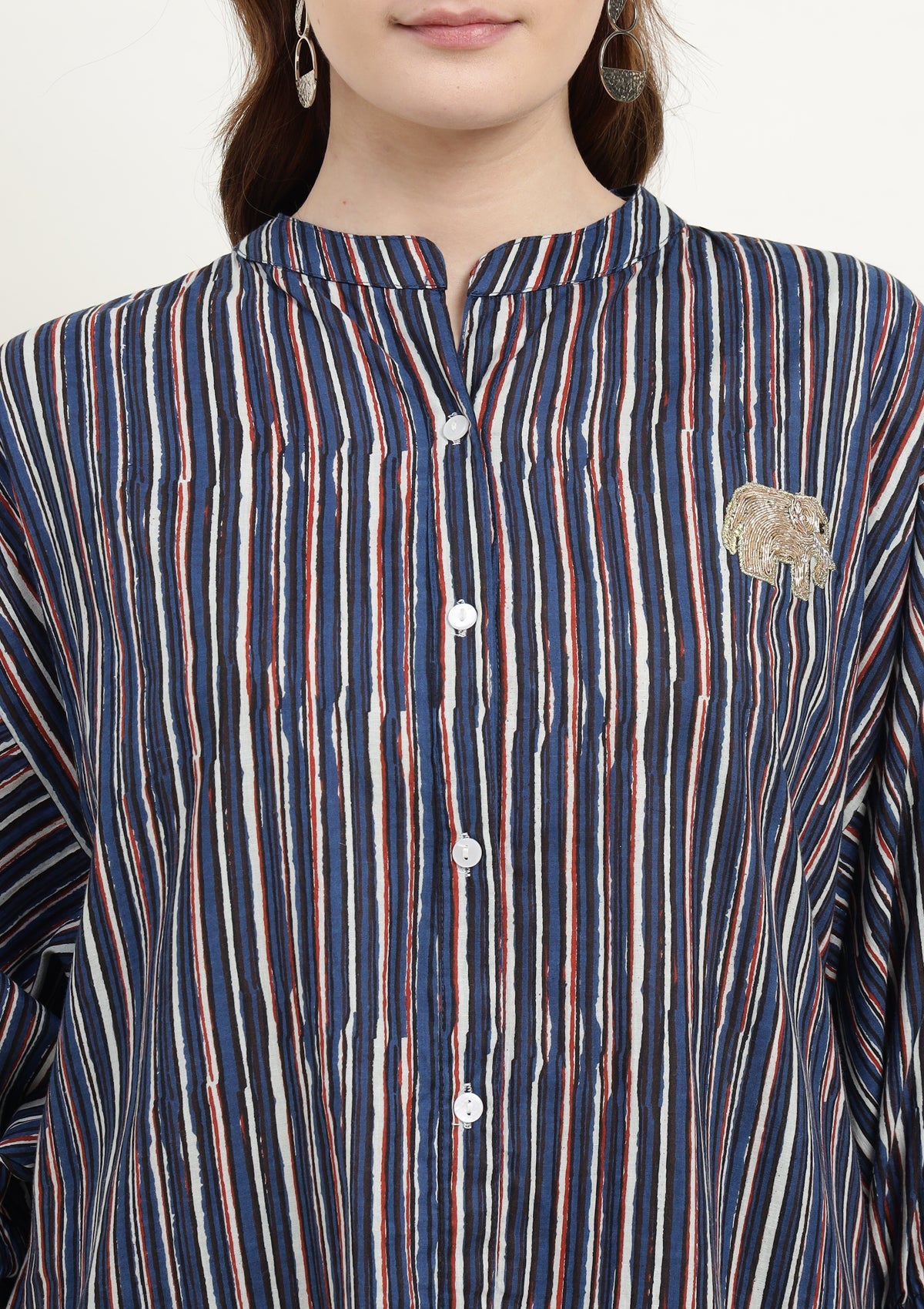 Printed Pure Cotton Kurta with Zardozi Embosed Elephant Motif