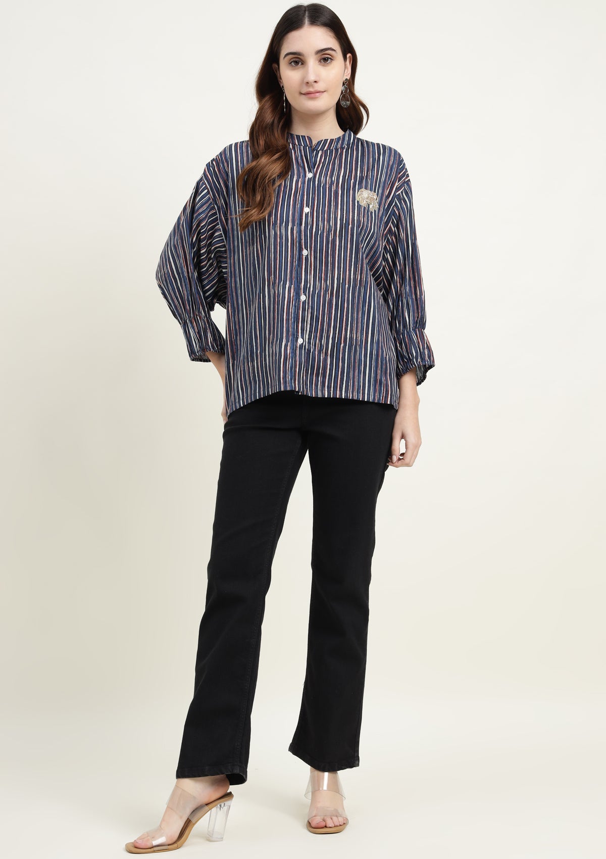 Printed Pure Cotton Kurta with Zardozi Embosed Elephant Motif