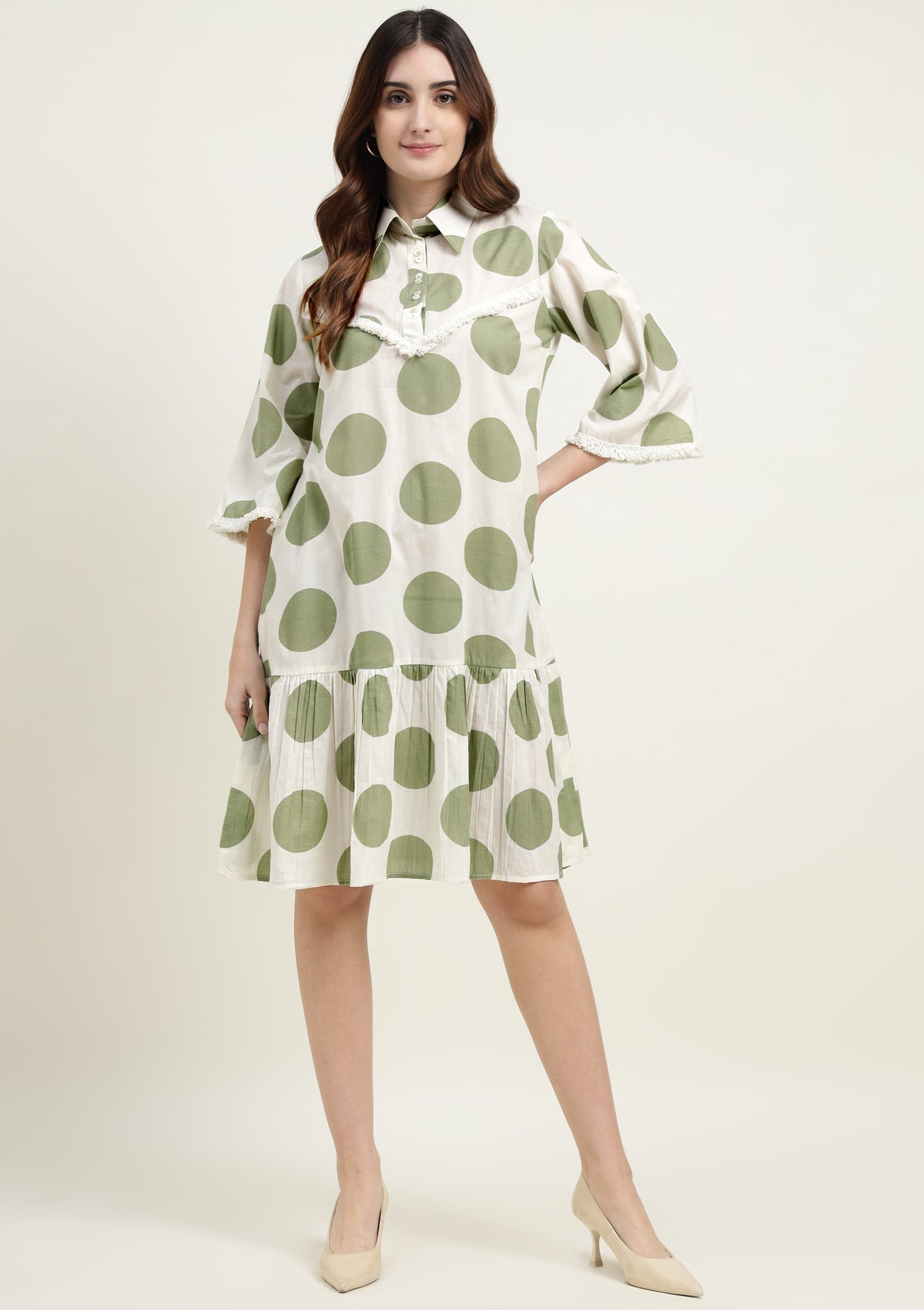 Printed Pure Cotton Western Dress with Embroidered Lace work