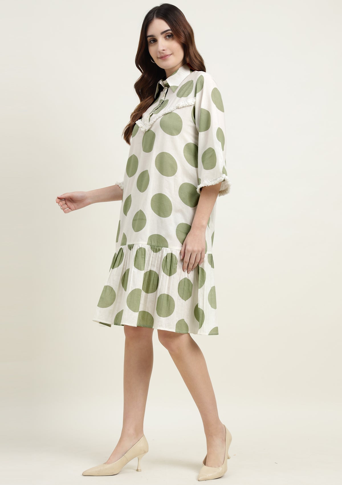 Printed Pure Cotton Western Dress with Embroidered Lace work