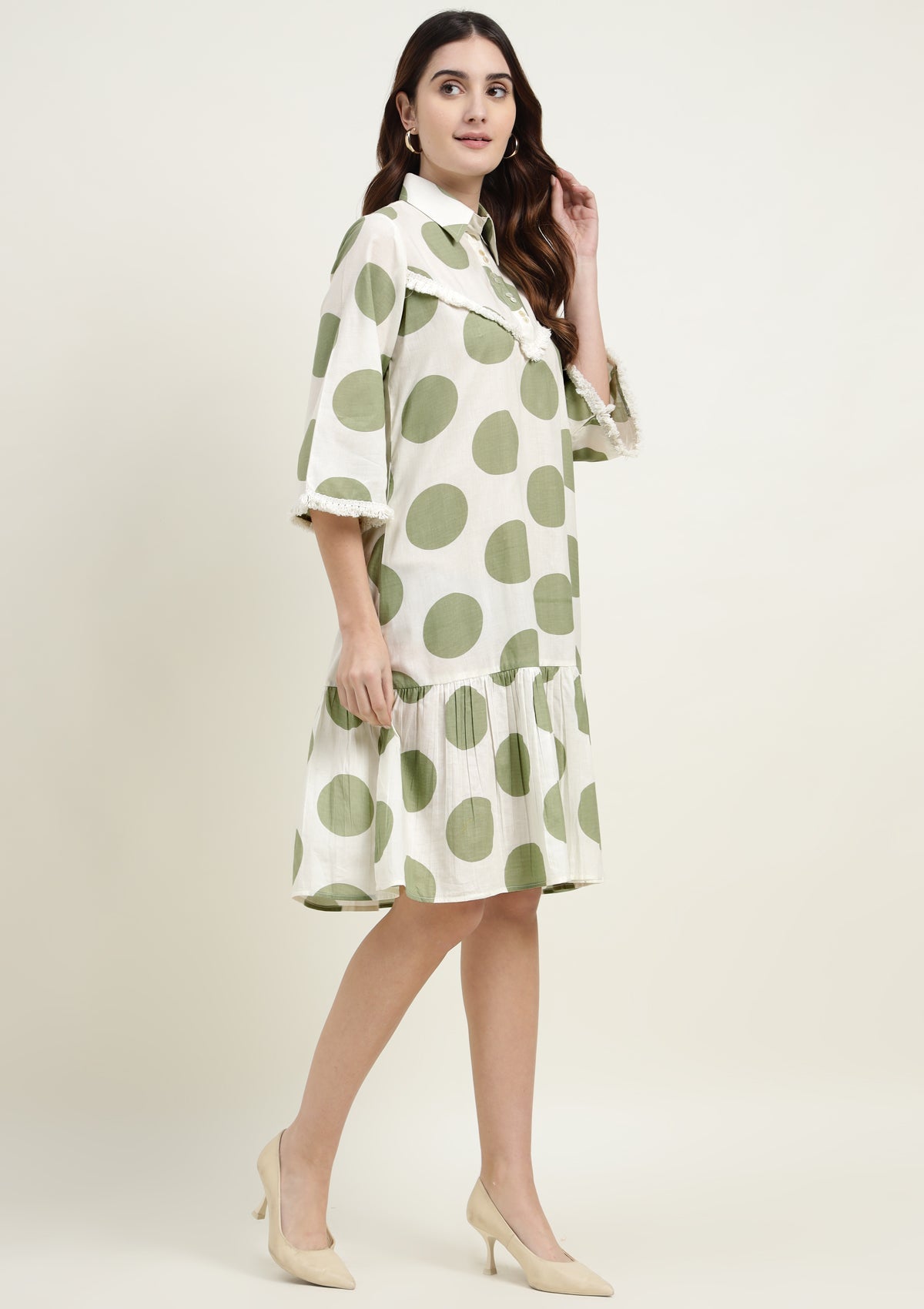 Printed Pure Cotton Western Dress with Embroidered Lace work