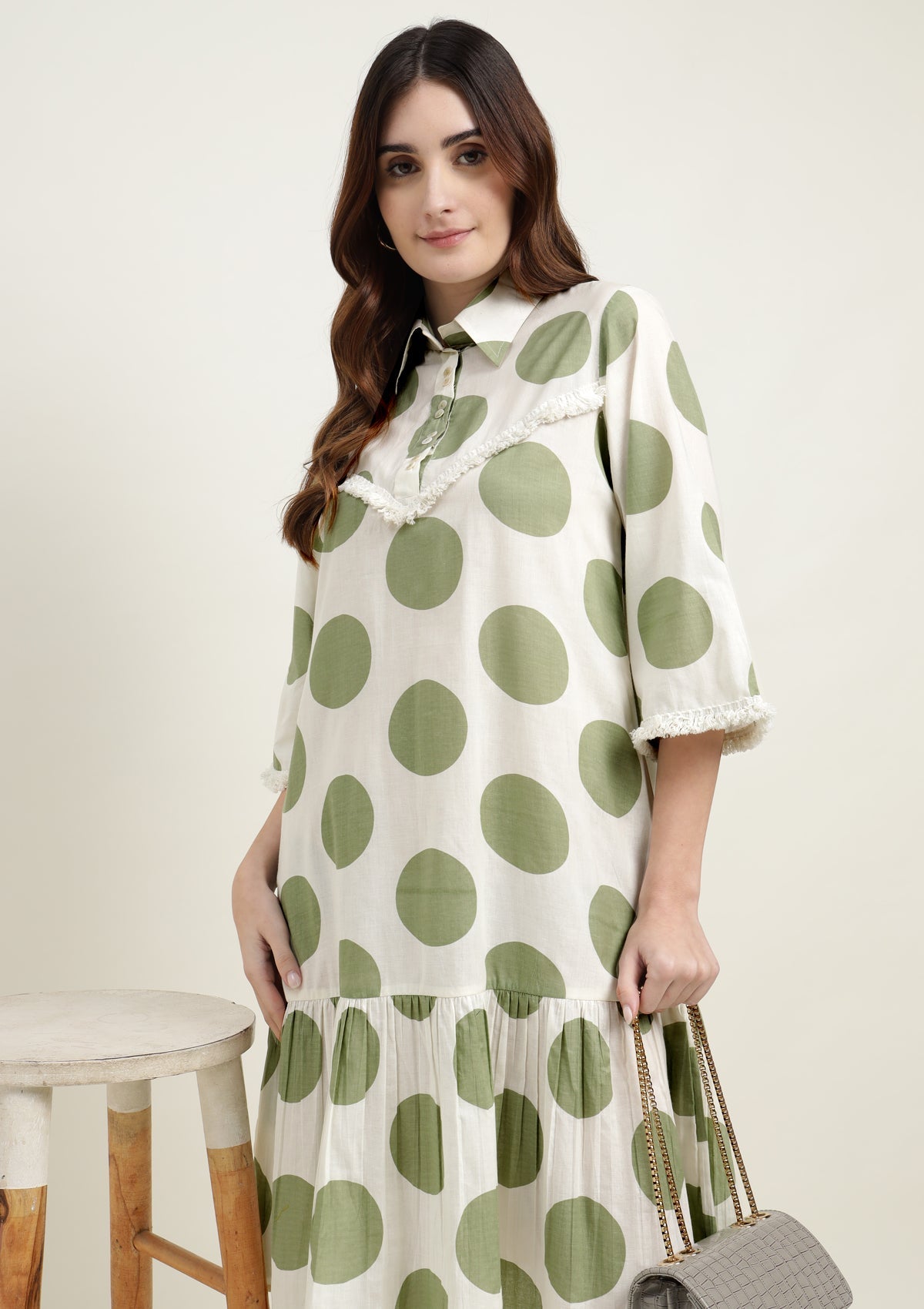 Printed Pure Cotton Western Dress with Embroidered Lace work