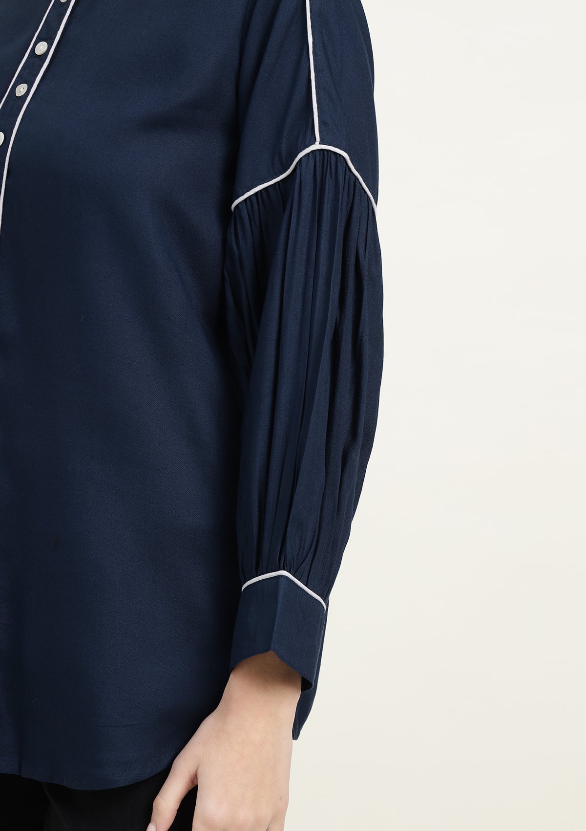 Solid Dark Blue Muslin Shirt