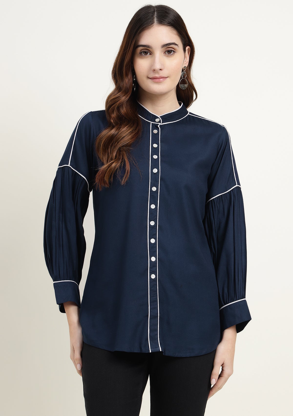 Solid Dark Blue Muslin Shirt