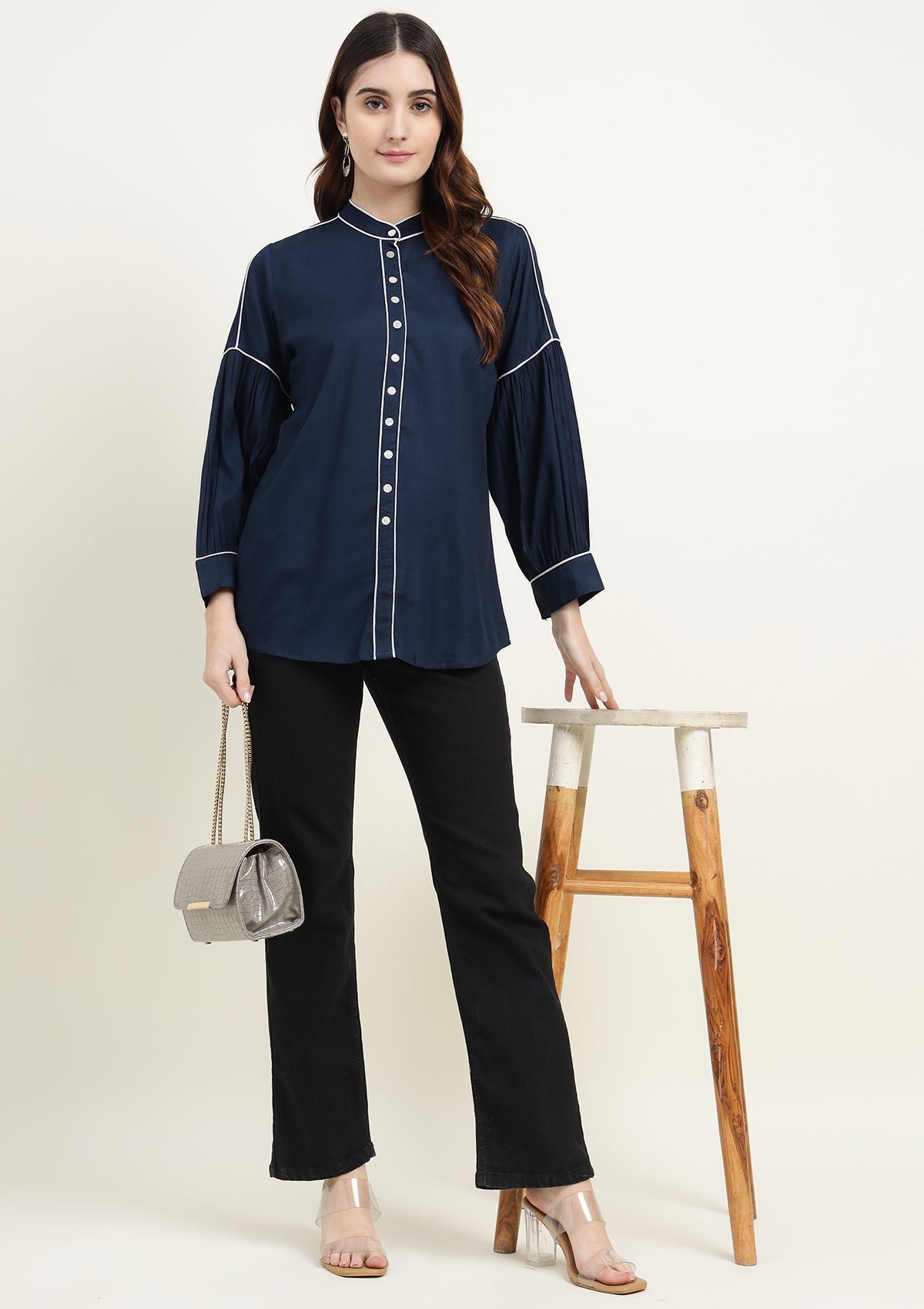 Solid Dark Blue Muslin Shirt