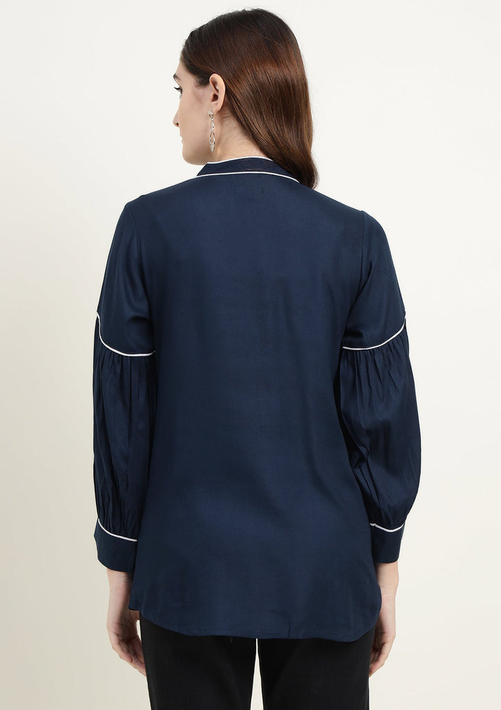 Solid Dark Blue Muslin Shirt