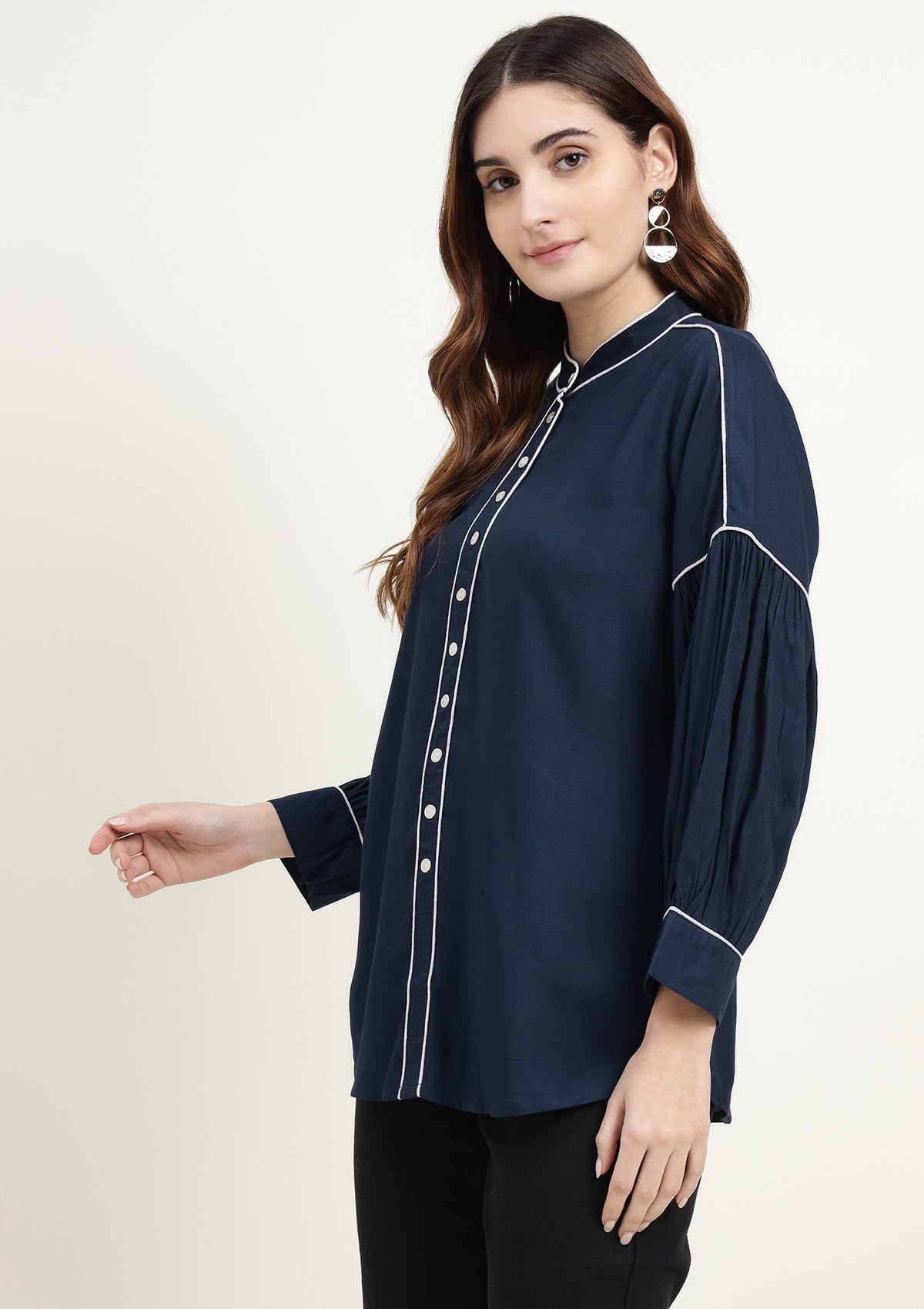Solid Dark Blue Muslin Shirt