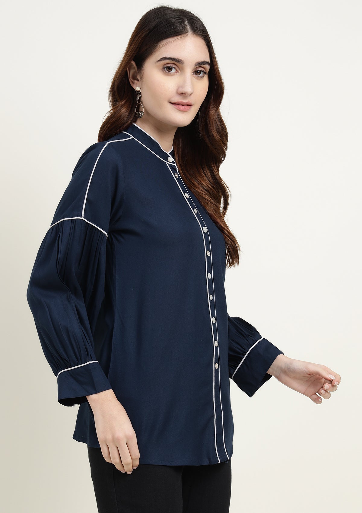 Solid Dark Blue Muslin Shirt