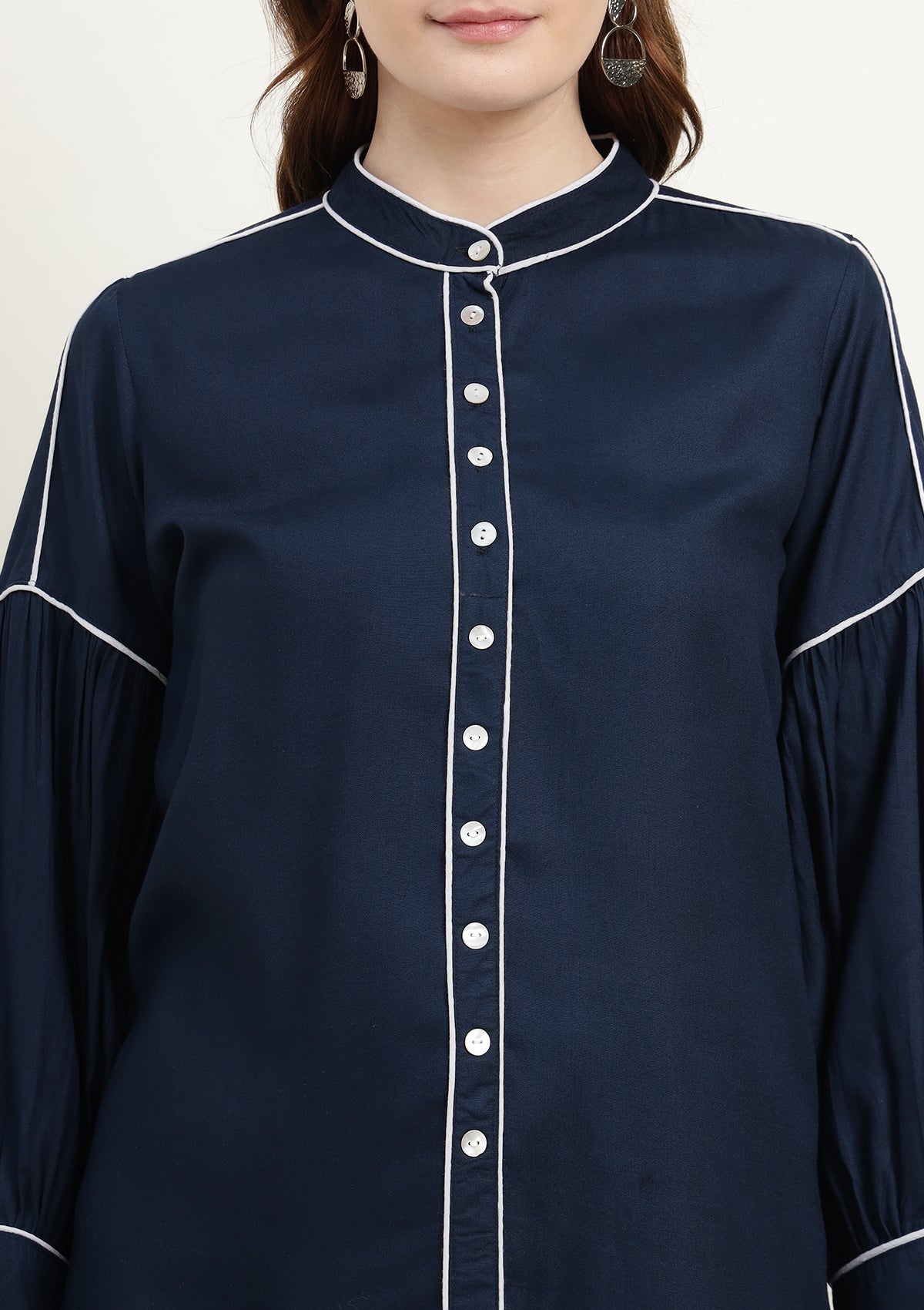 Solid Dark Blue Muslin Shirt