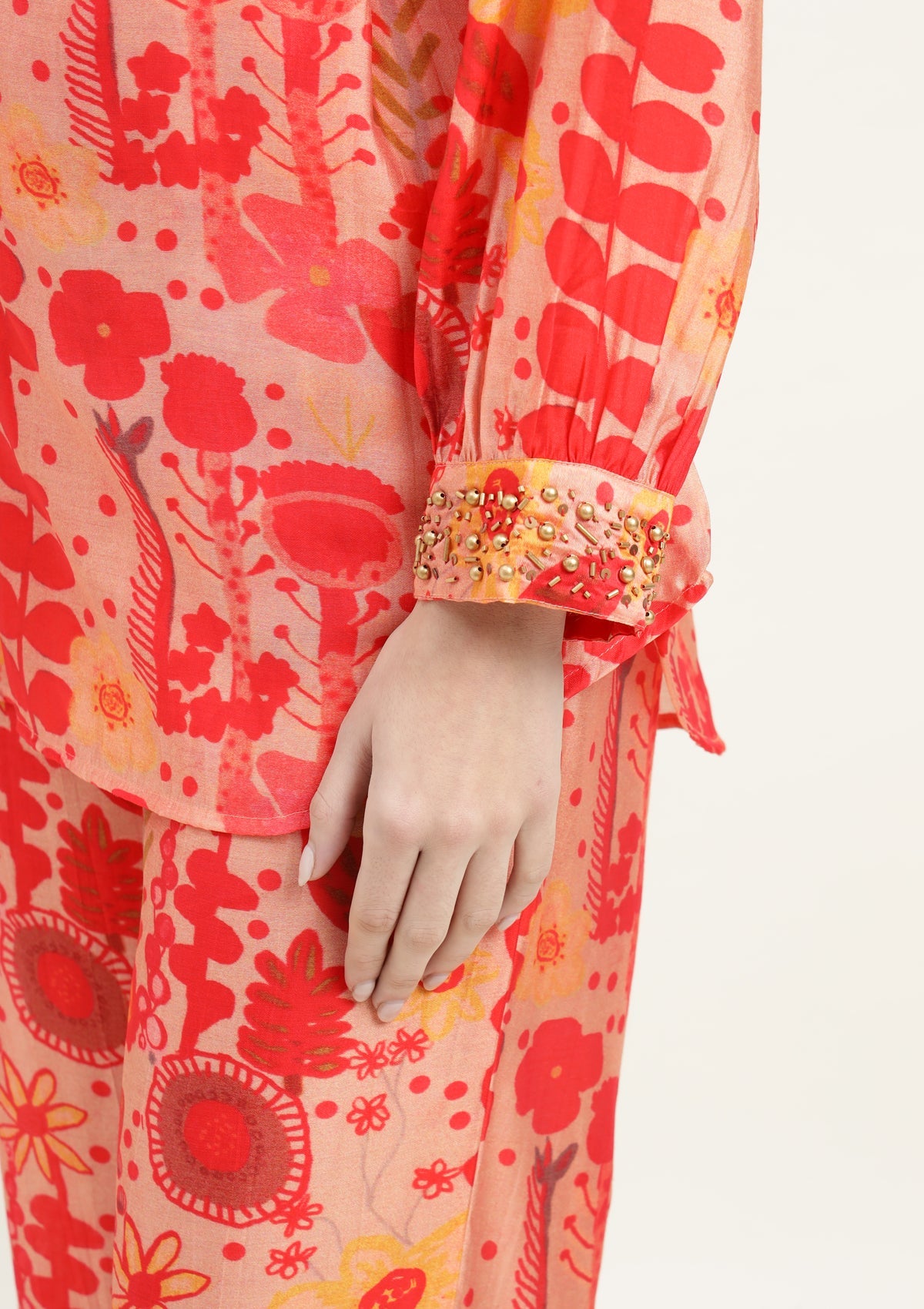 Silk Blend Co Ords Set with Studs and Embellished work