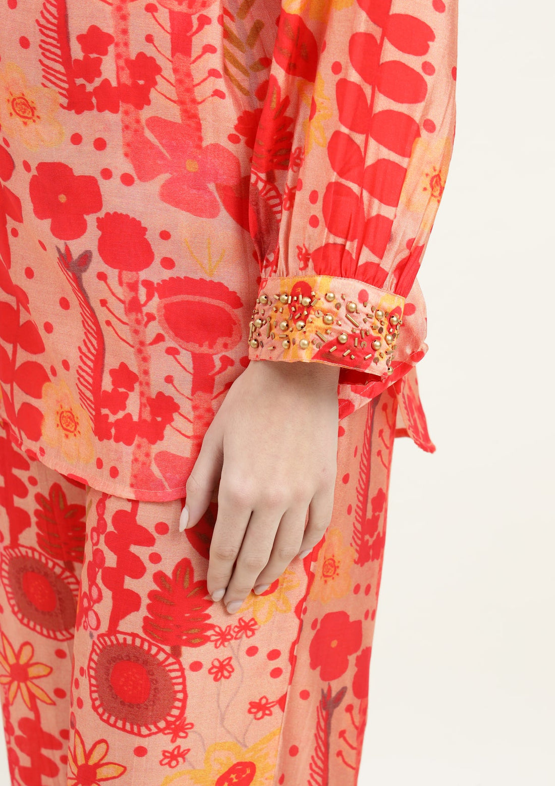 Silk Blend Co Ords Set with Studs and Embellished work