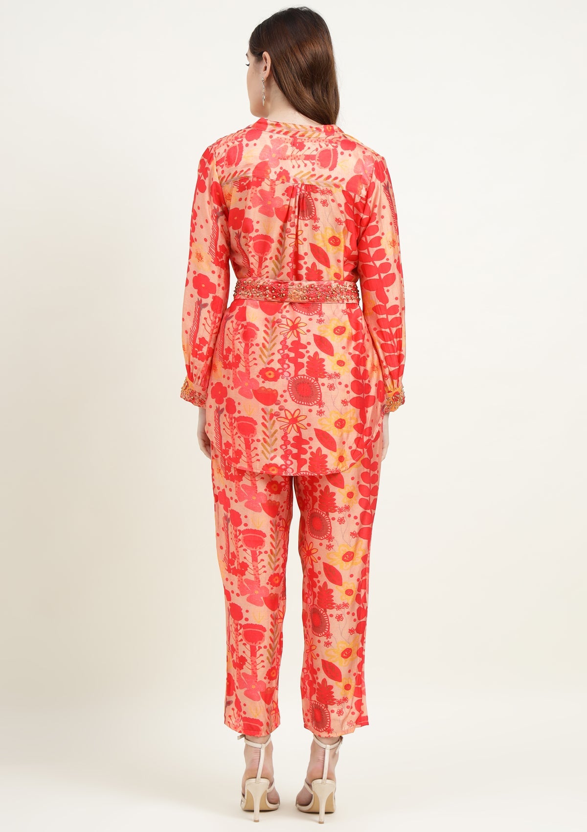 Silk Blend Co Ords Set with Studs and Embellished work