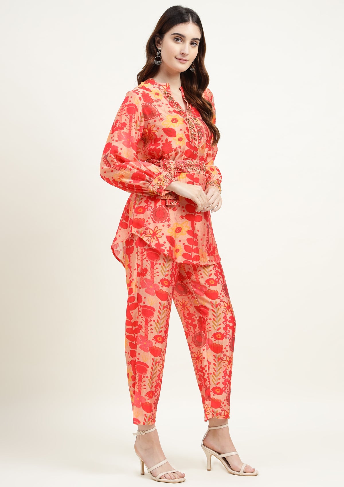 Silk Blend Co Ords Set with Studs and Embellished work