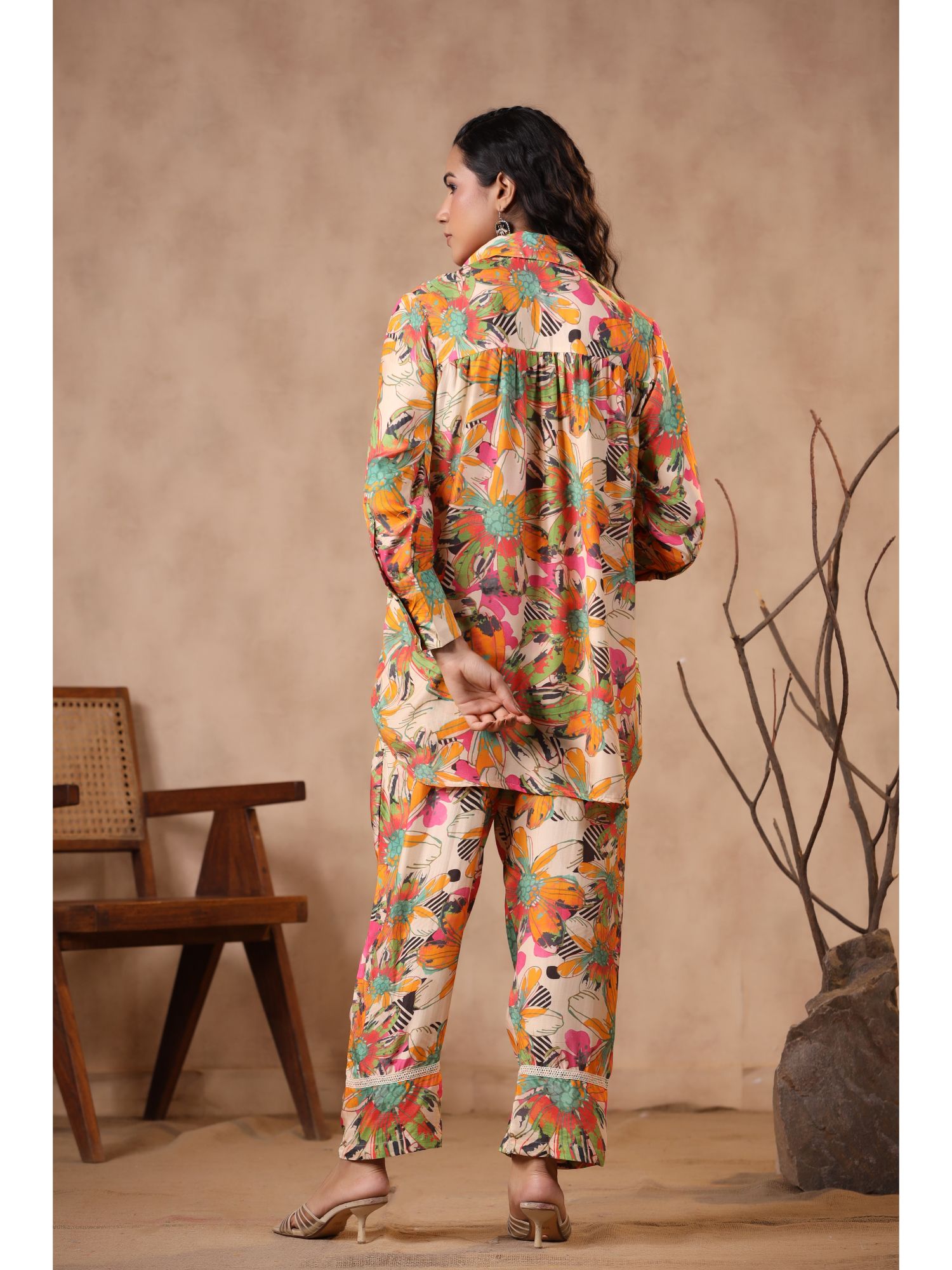 Printed Embroidered Muslin Co Ord Set