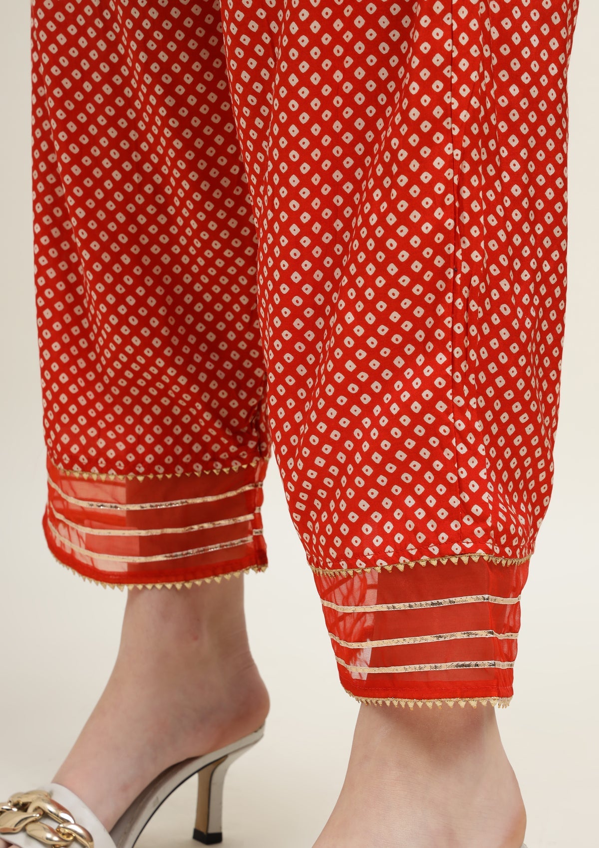 Bandhej Silk Blend Kurta Set Stitched with Dori and Sequins work