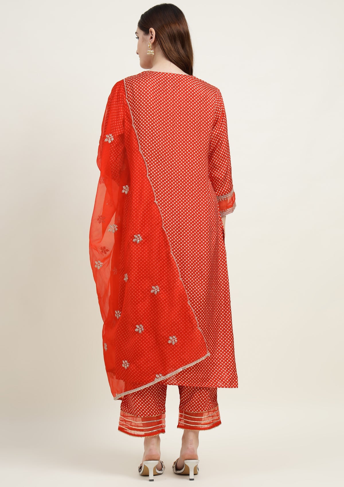 Bandhej Silk Blend Kurta Set Stitched with Dori and Sequins work