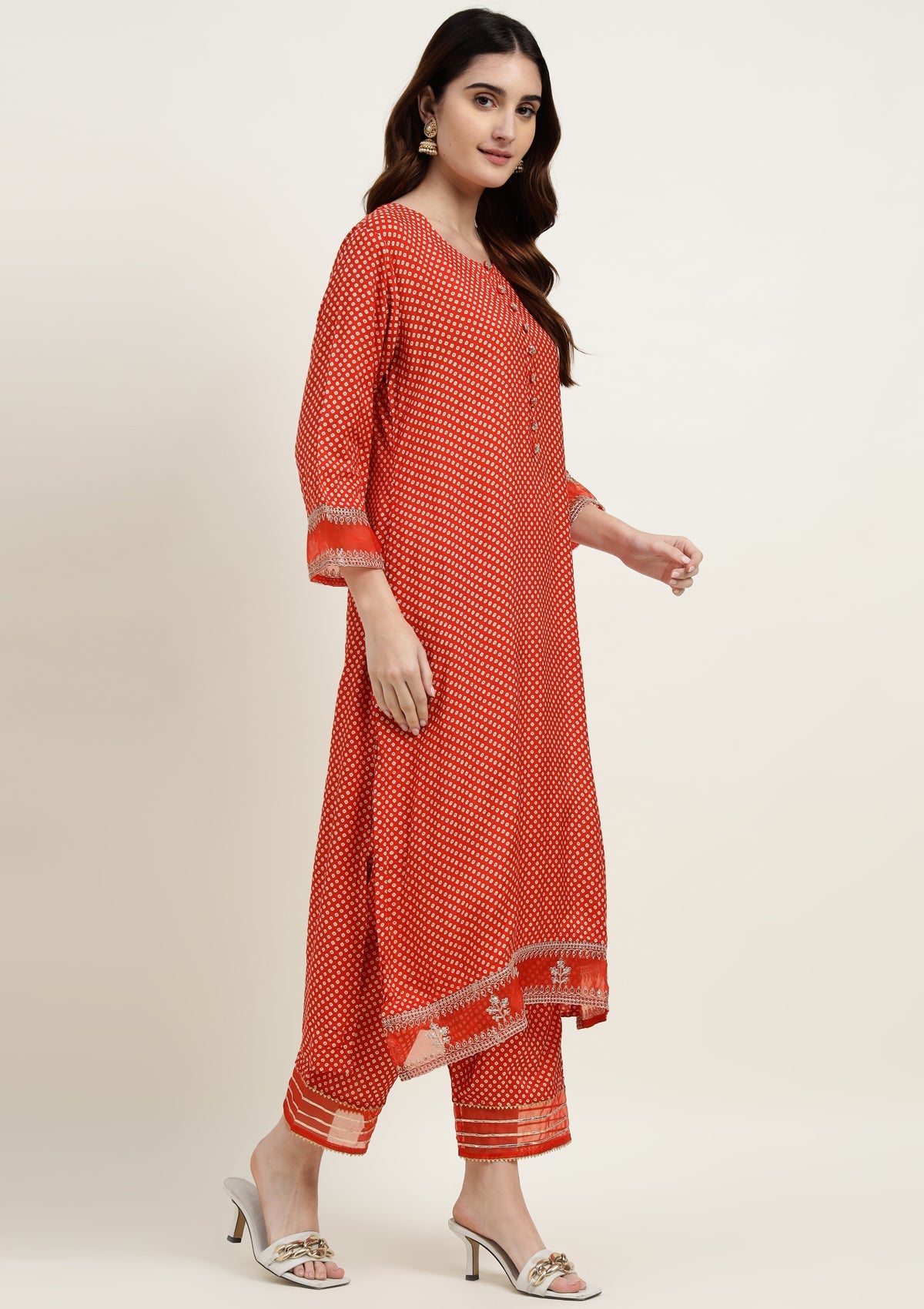 Bandhej Silk Blend Kurta Set Stitched with Dori and Sequins work