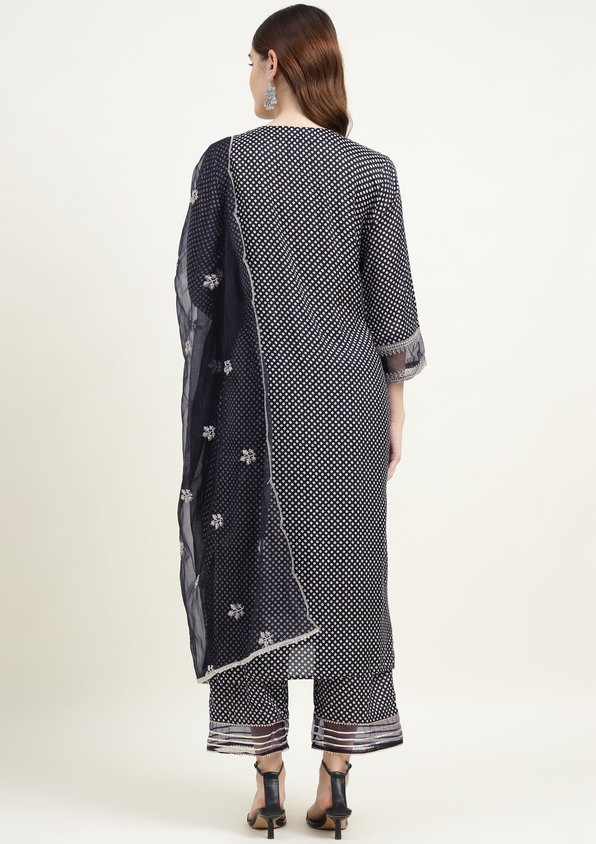 Bandhej Silk Blend Kurta Set Stitched with Dori and Sequins work