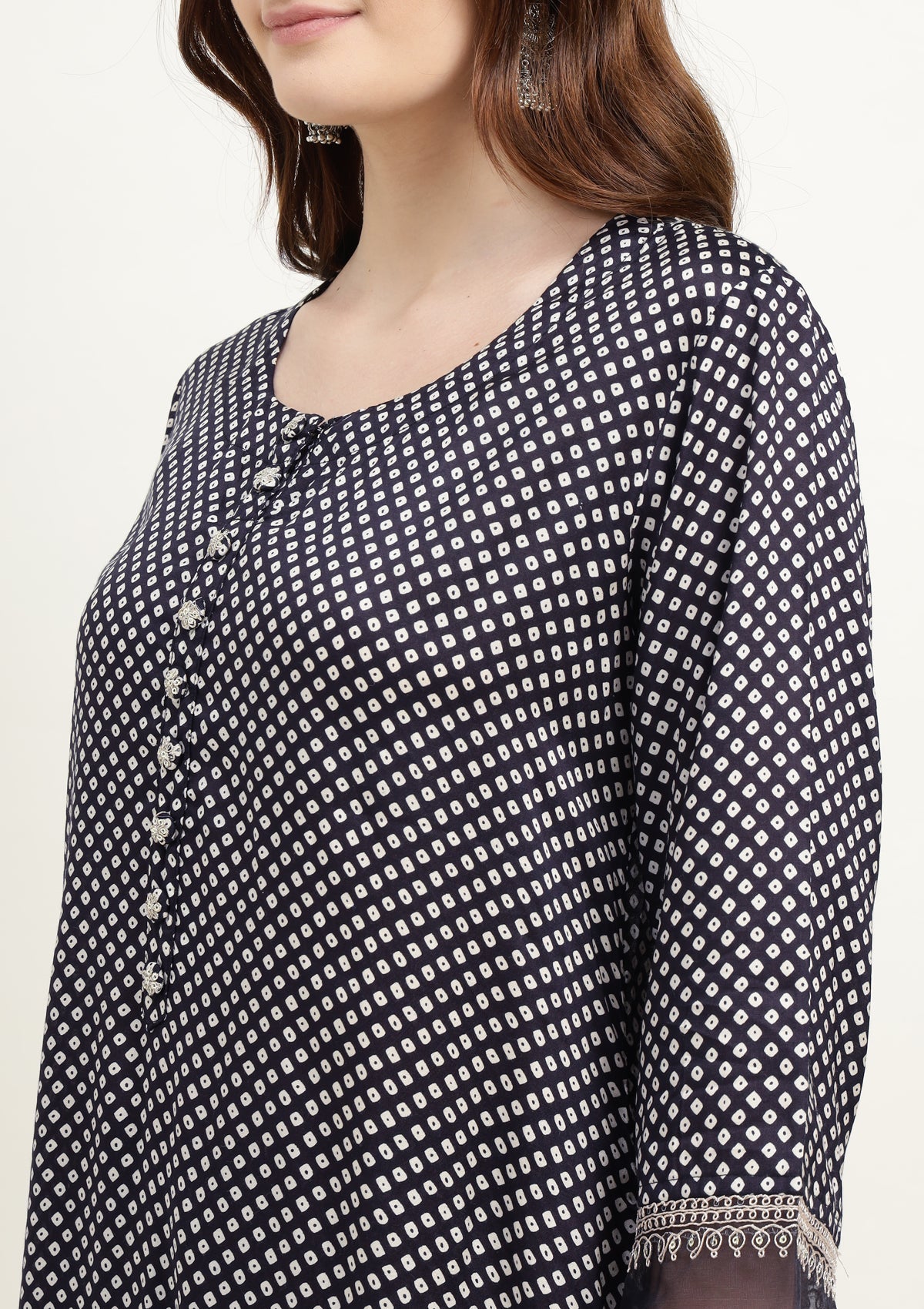 Bandhej Silk Blend Kurta Set Stitched with Dori and Sequins work